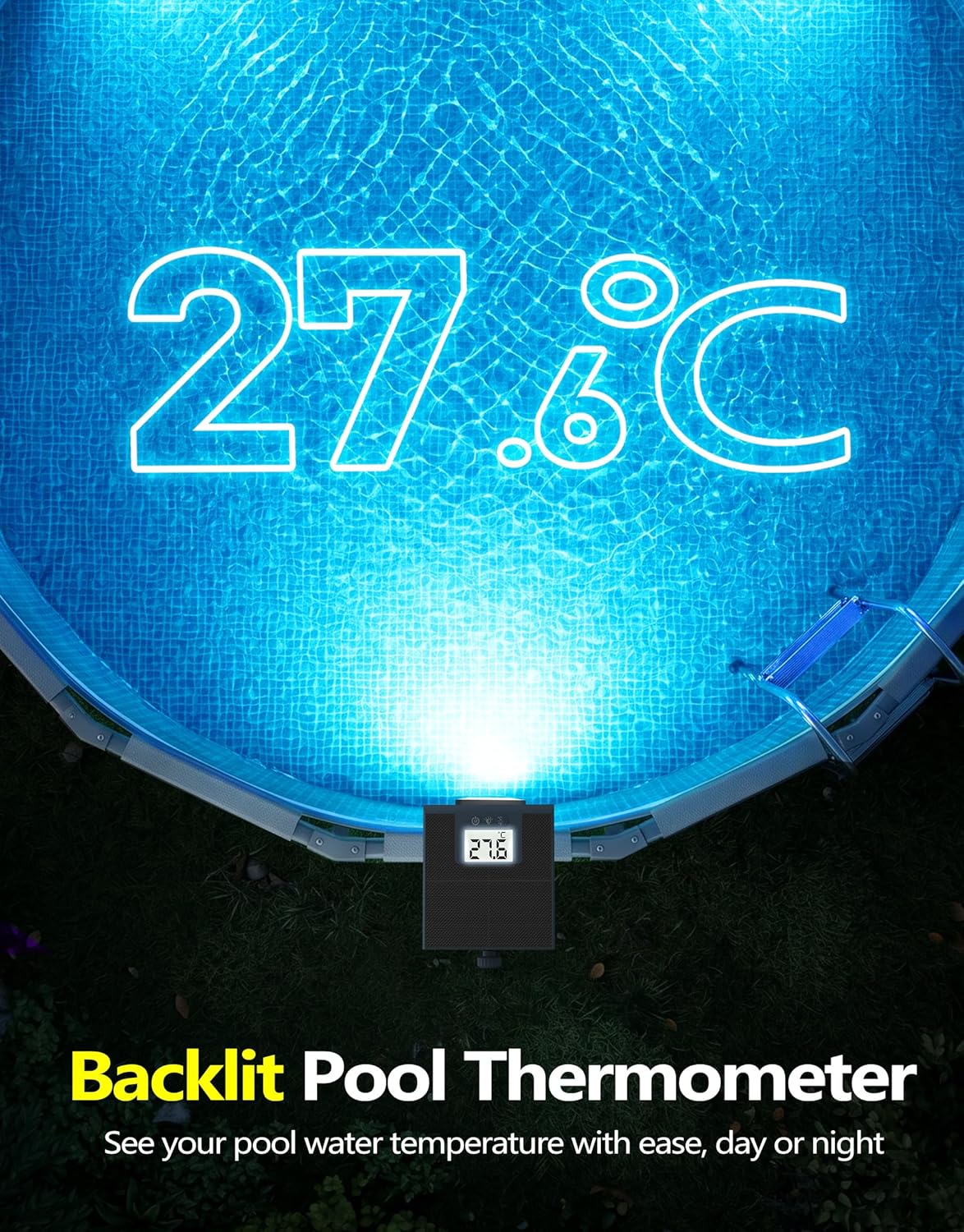 Detalle de DeeprBlu 2-in-1 Solar-Poolbeleuchtung und Thermometer für Metallrahmen-Aufstellpools