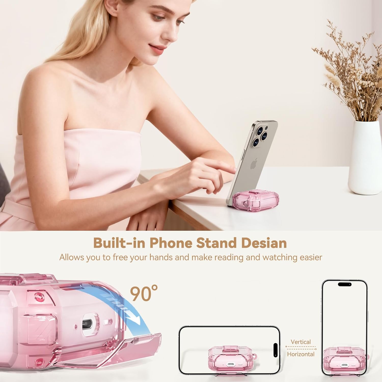 Detalle de Wowwat AirPods Pro 3 Case (2025) with Safety Lock, Clear Soft TPU Cover + Bling Keychain & Cleaner Kit (Clear Pink)