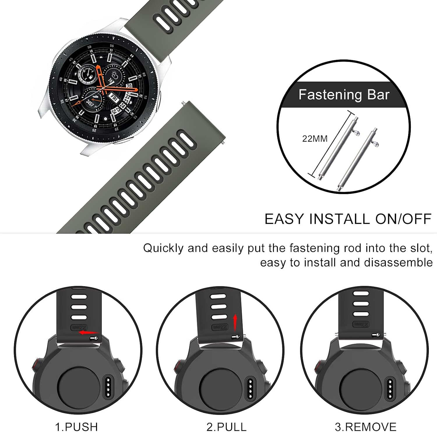 Detalle 2 de OVERSTEP Compatible 22mm Silicone Strap for Vivoactive 4