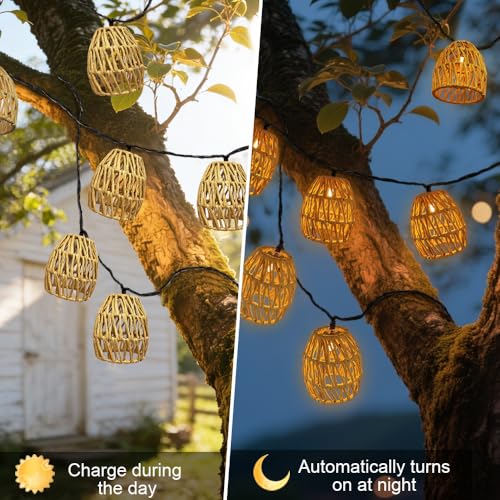 Detalle de Oneshlee 10 Stück LED Solar Lichterkette Außen – 3,6 m, IP65, Papierseil, warmweißes Licht