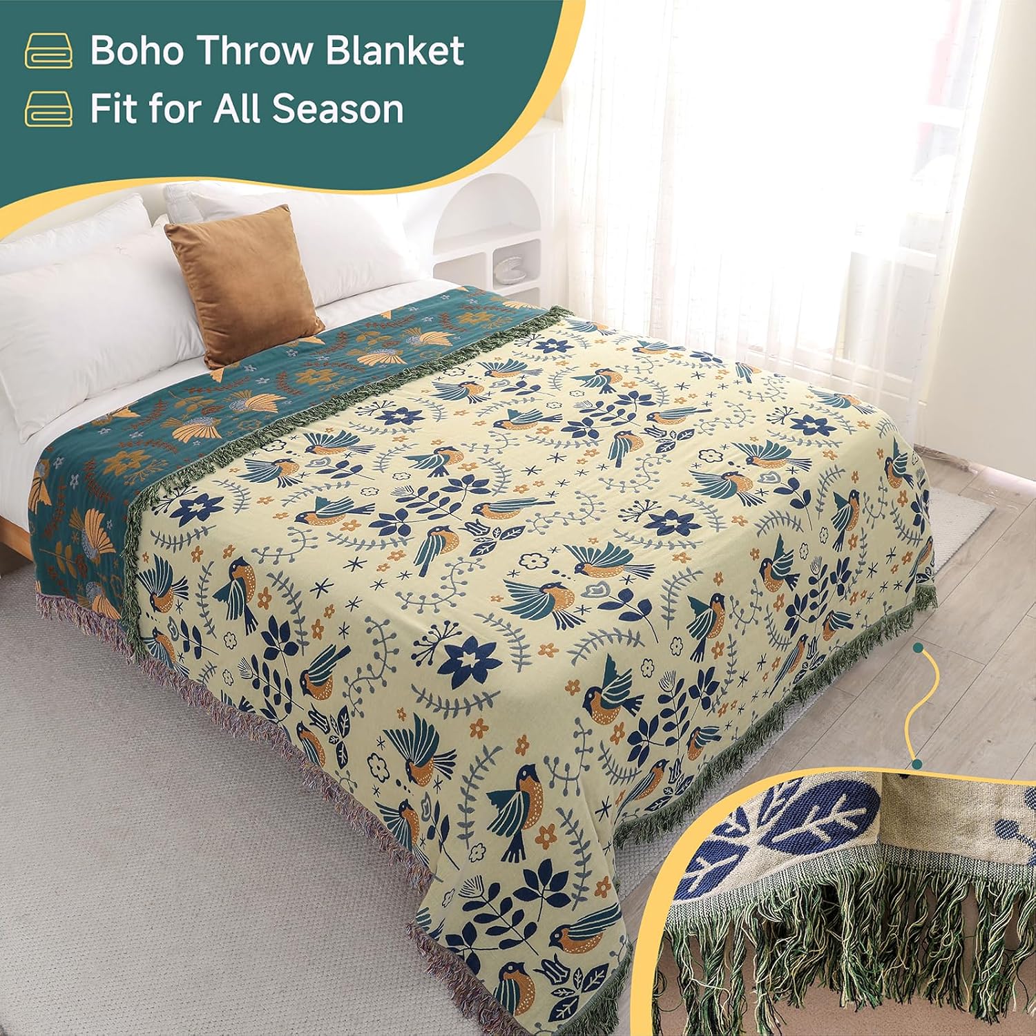 Thumbnail 6 de HOORDRY Boho Musselin Decke – Beidseitige Baumwolldecke 200×230 cm