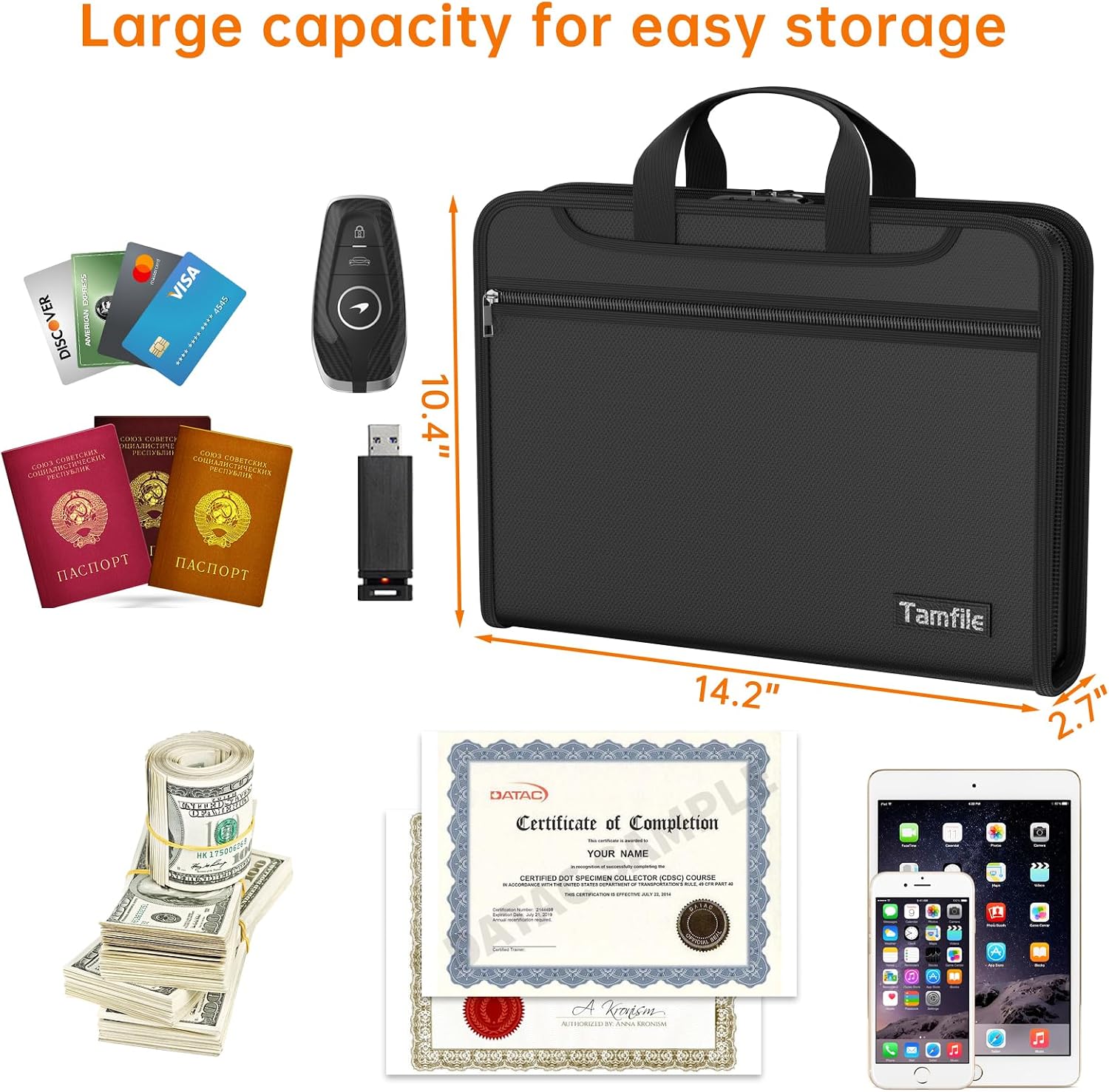 Detalle de Tamfile Fireproof Document Organiser with Lock, 13 Pockets – A4 Expanding File Folder