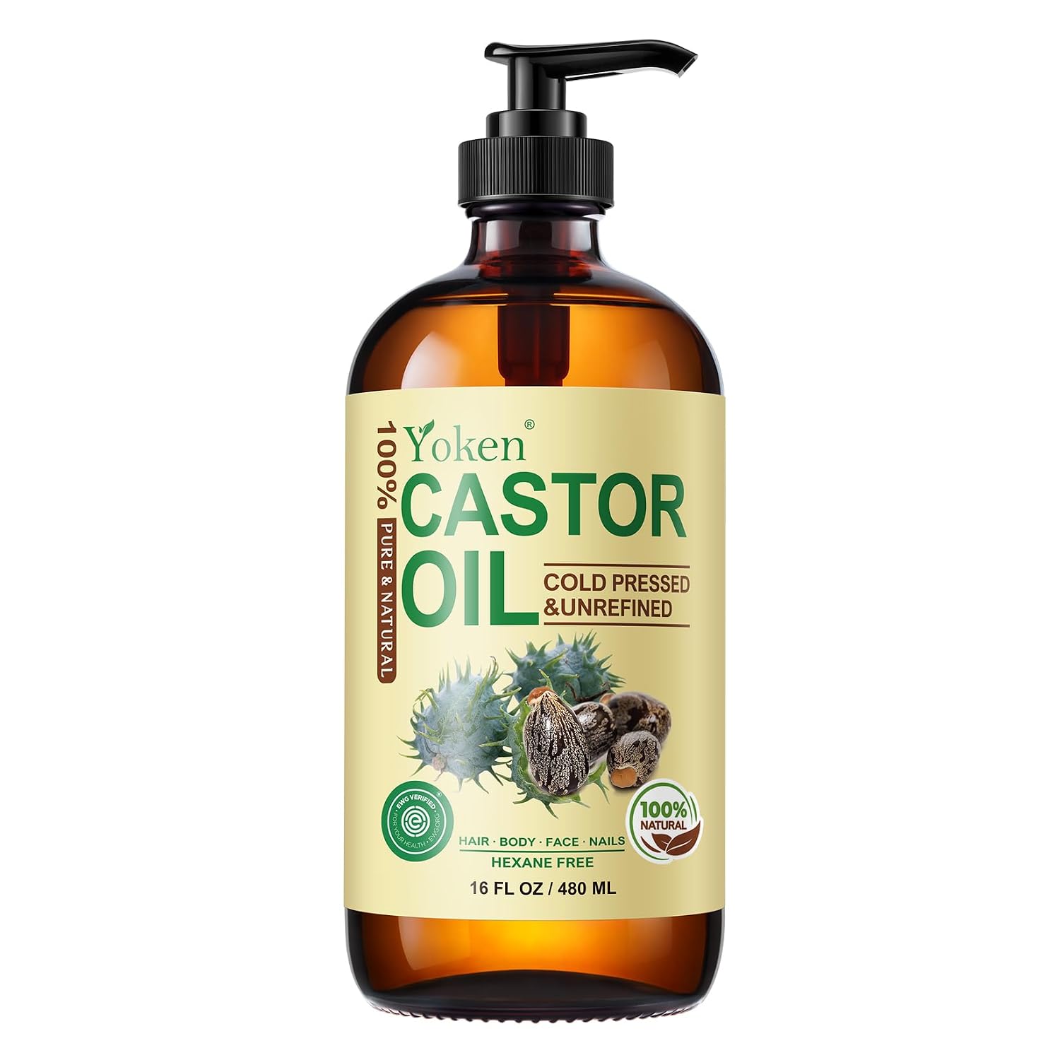 Imagen de Yoken EWG Organic Castor Oil 16oz: Cold-Pressed, Hexane-Free, Pure & Multi-Use en OfertitasTOP