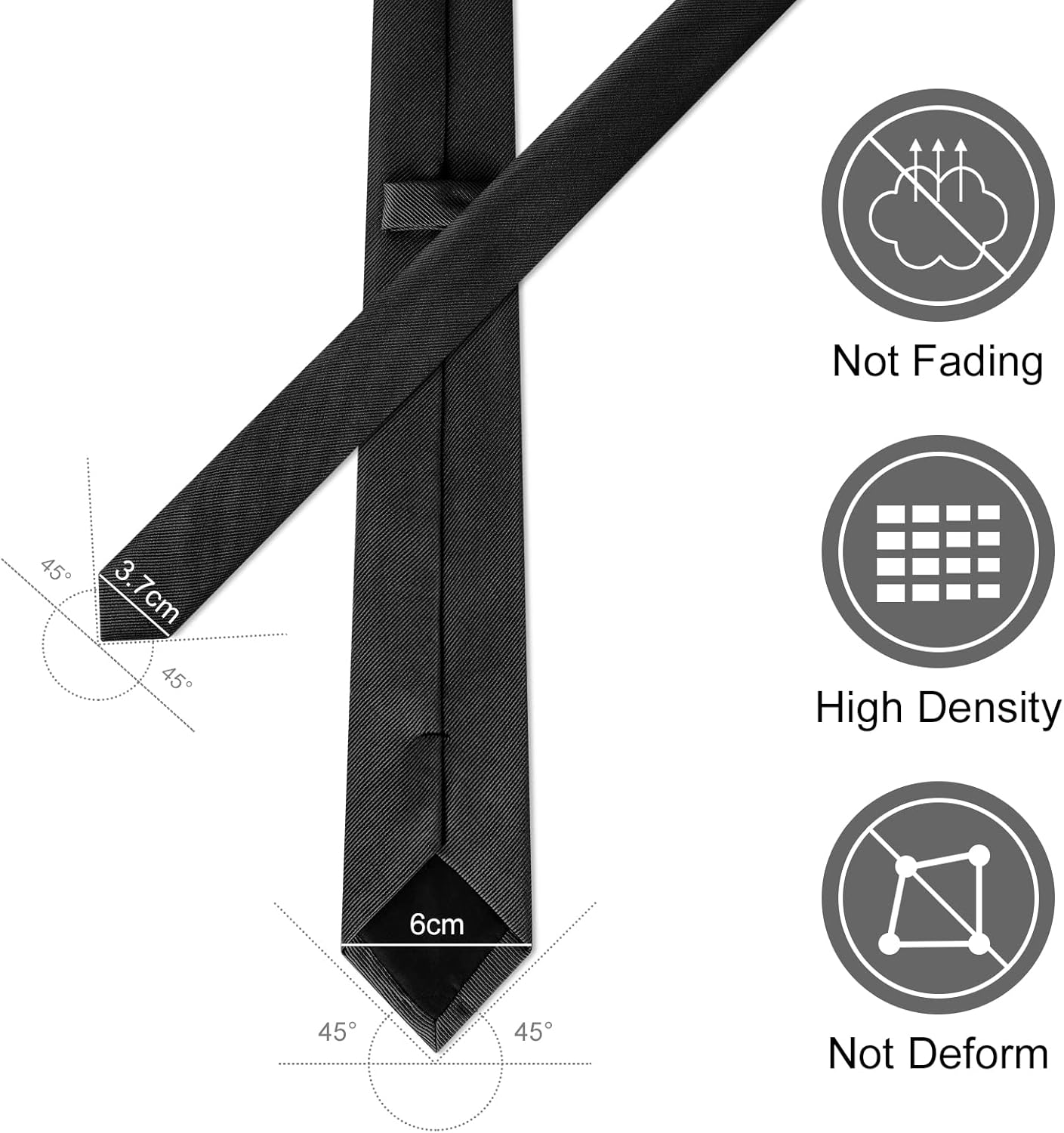 Thumbnail 3 de URAQT Cravate homme étroite slim ajustable noire (mariage & affaires) – 6 cm de large, 145 cm