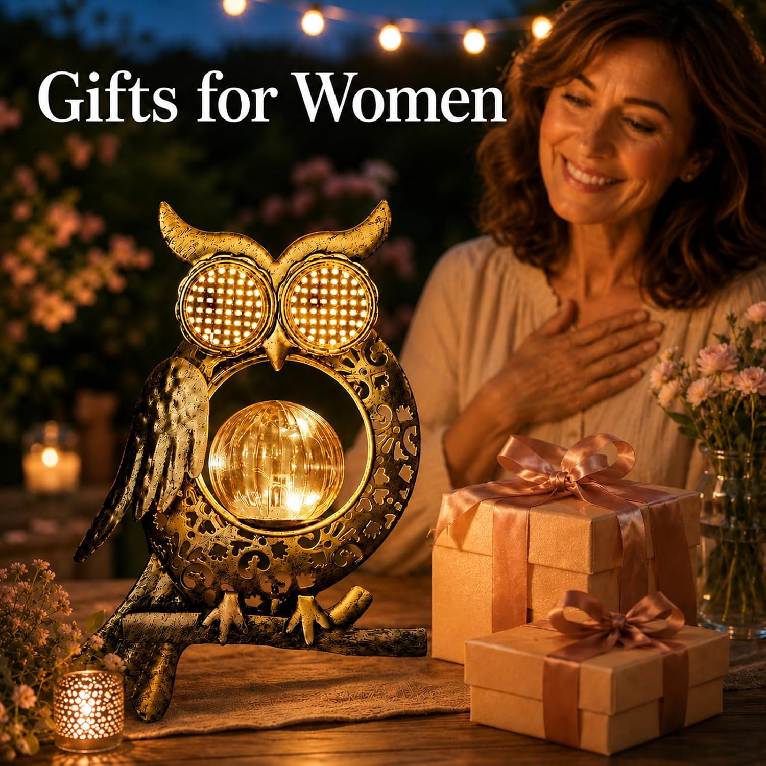 Detalle 2 de Global Golden Solar Light 2-mode garden owl décor