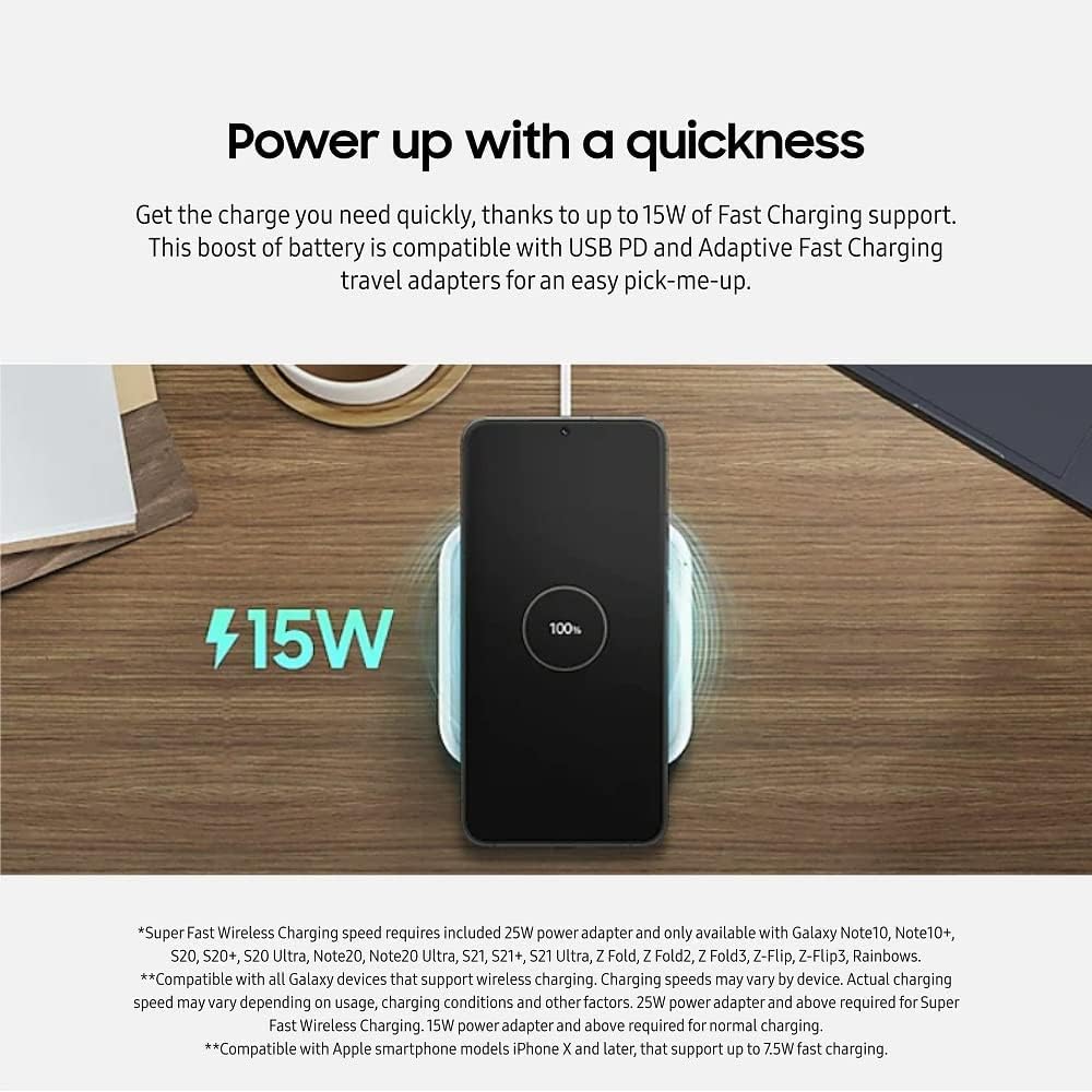 Thumbnail 1 de Samsung 15W Wireless Charger Single (Cordless) Grey — Super Fast Charging Pad with LED Indicator