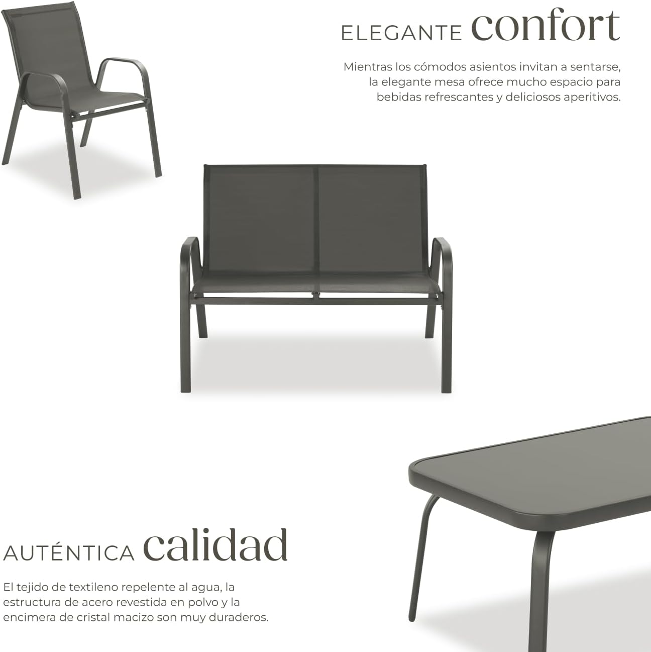Thumbnail 2 de tectake Conjunto Jardin Exterior 4 Personas Antracita