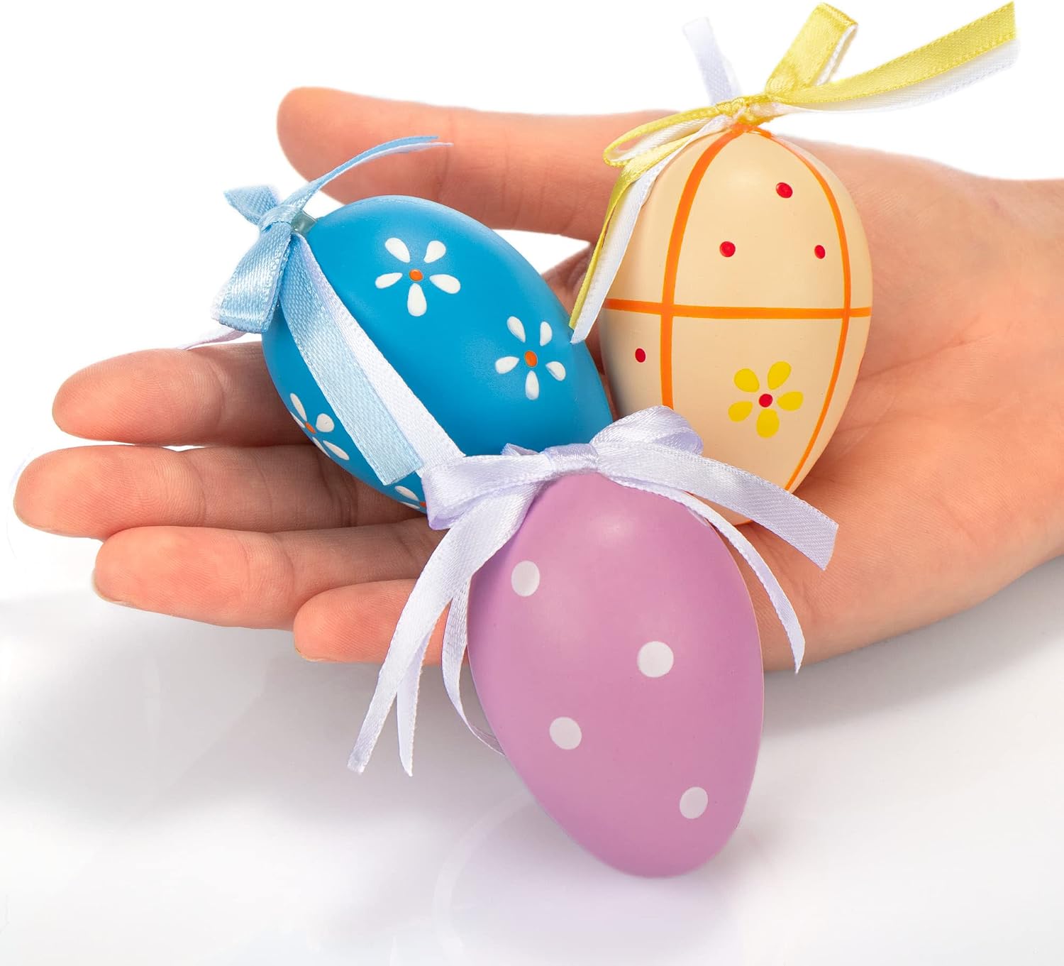 Thumbnail 5 de COM-FOUR® 24 Oeufs de Pâques Peints à la Main à Suspendre – Décorations colorées pour l’intérieur et l’extérieur
