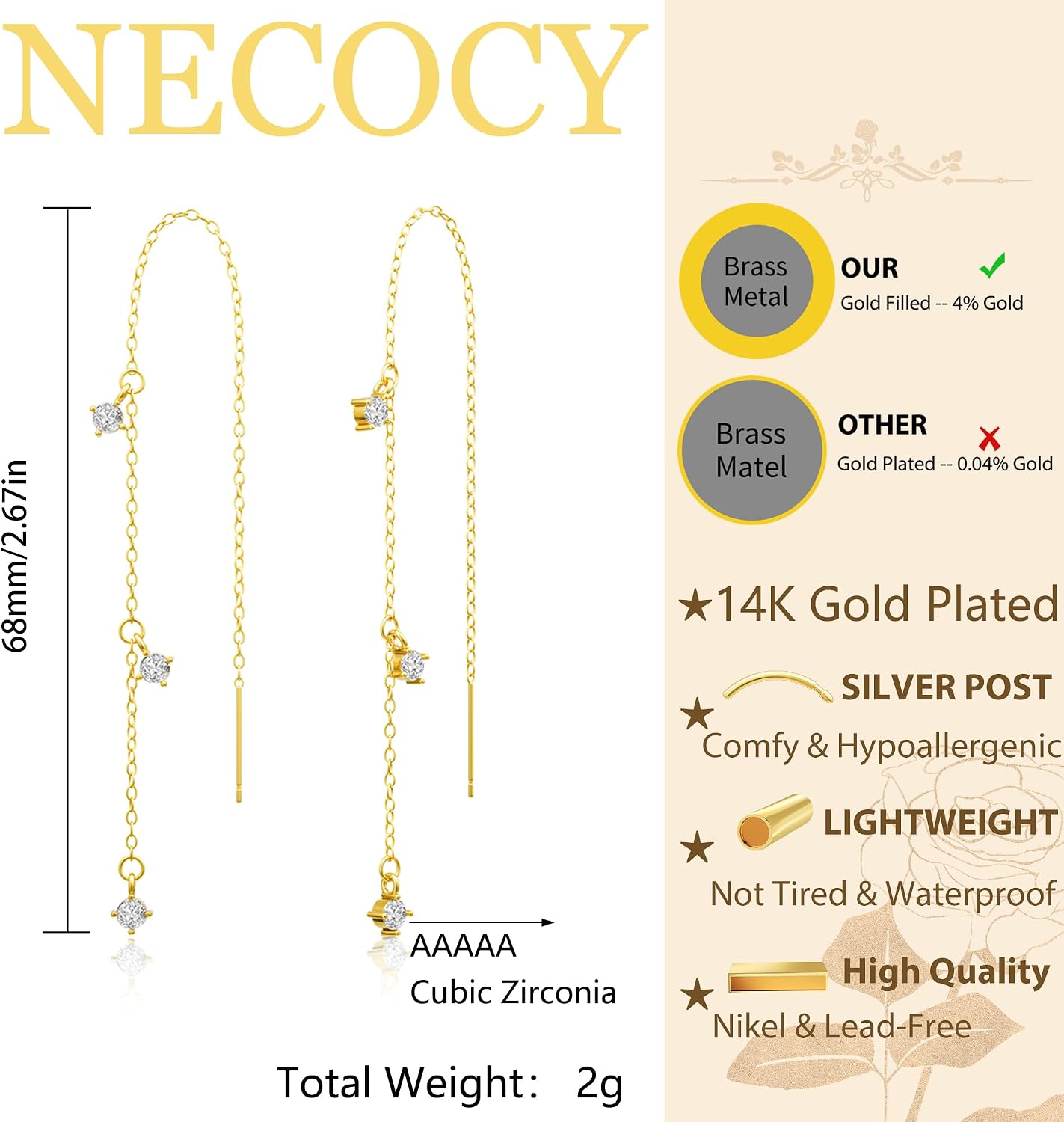 Detalle 2 de NECOCY Gold-Plated Dangle Earrings