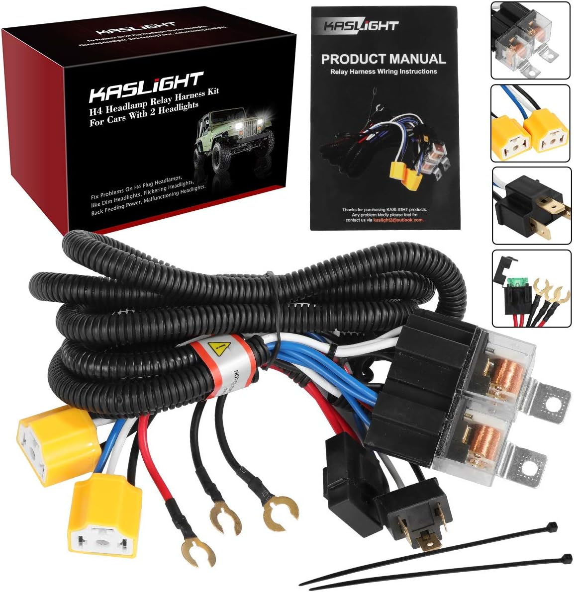 Detalle de KASLIGHT H6054 H4 Headlight Relay Harness with Fused Wiring for LED Conversions