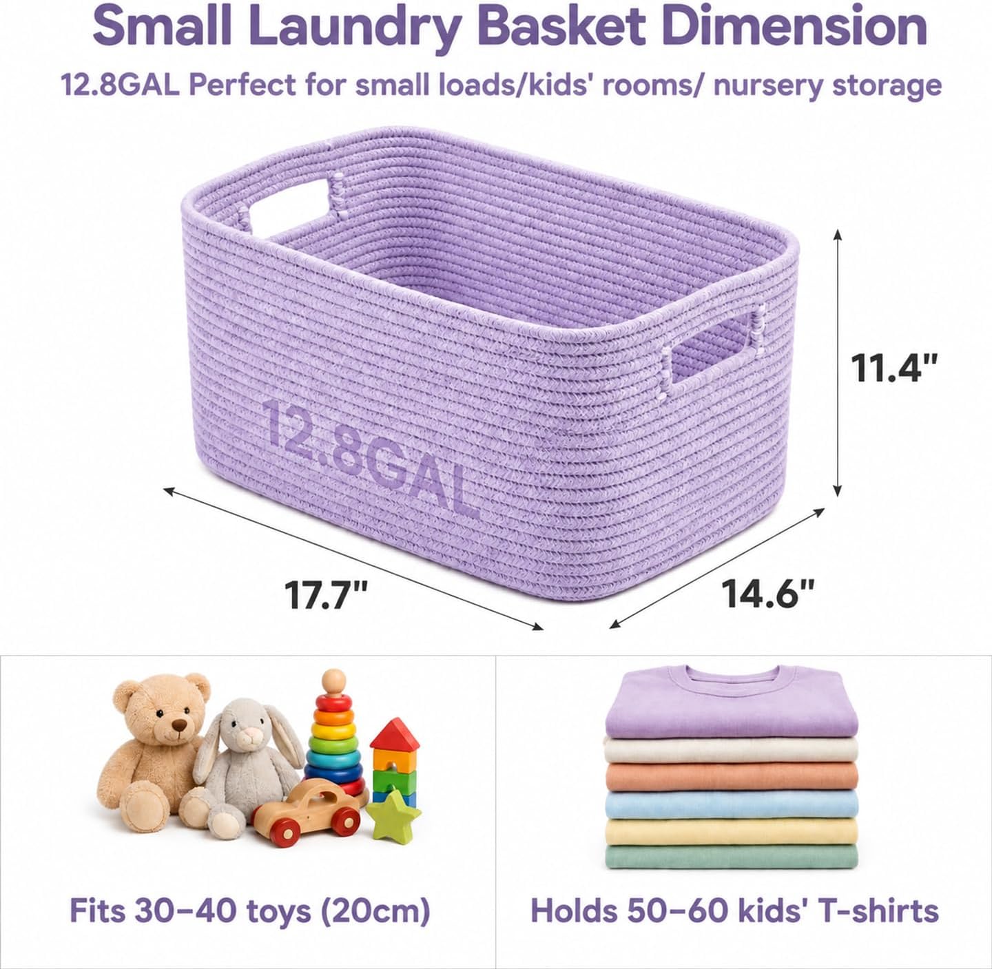 Detalle 2 de ordnestidy 12.8GAL-Lavender Cotton Rope Storage Basket, Lavender