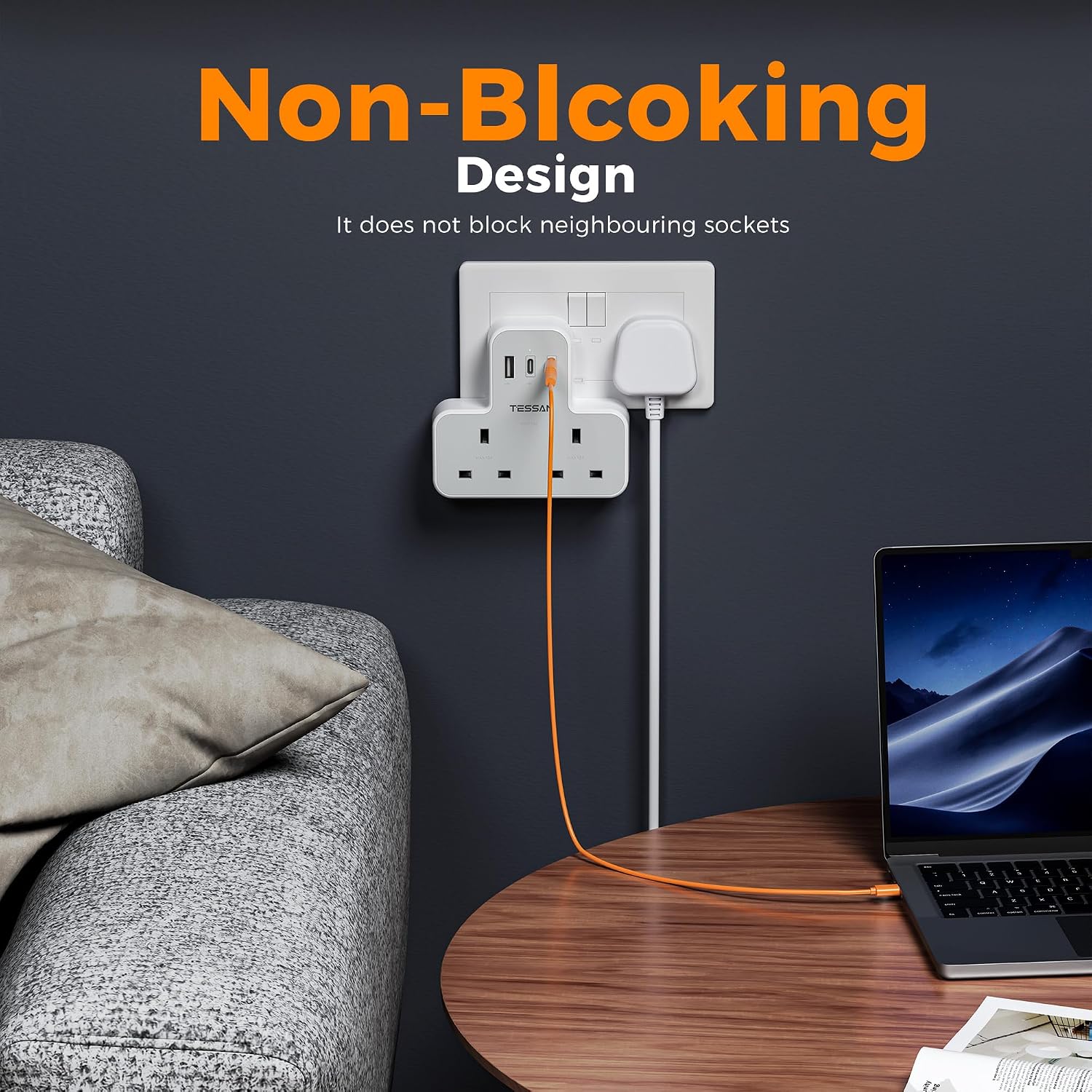 Thumbnail 4 de TESSAN Double Plug Extension Socket with USB-C 1A 🔌