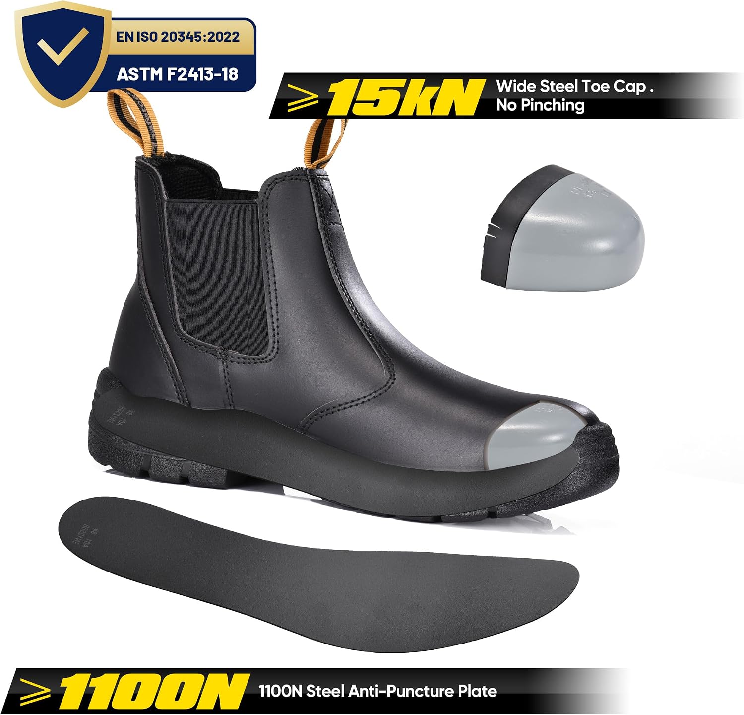 Detalle de SAFETOE Water Resistant Safety Work Boots (8025) – CE Certified S3 Steel Toe, Light & Wide Fit, Black