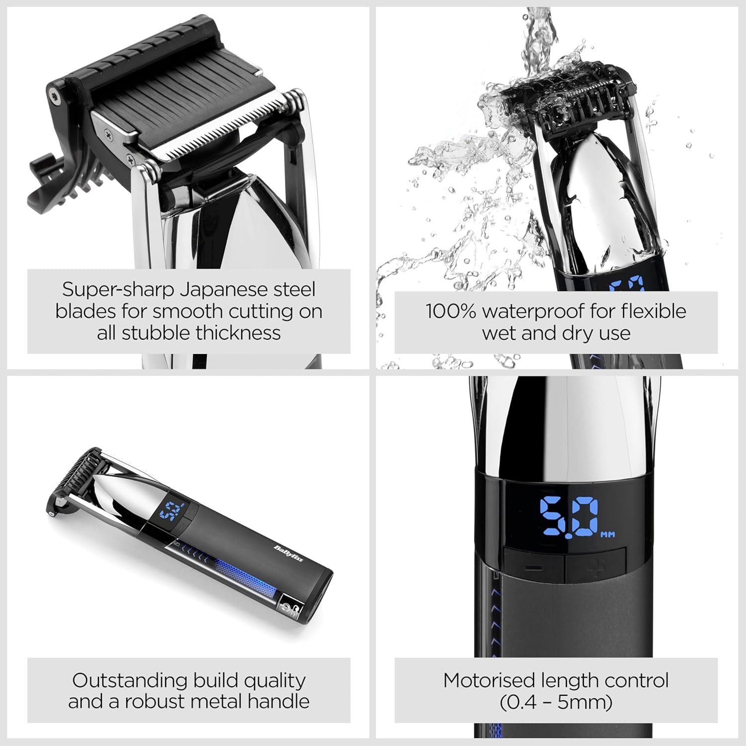 Detalle de BaByliss Super-X Stubble Trimmer – Waterproof Grooming Tool with Japanese Steel Blades