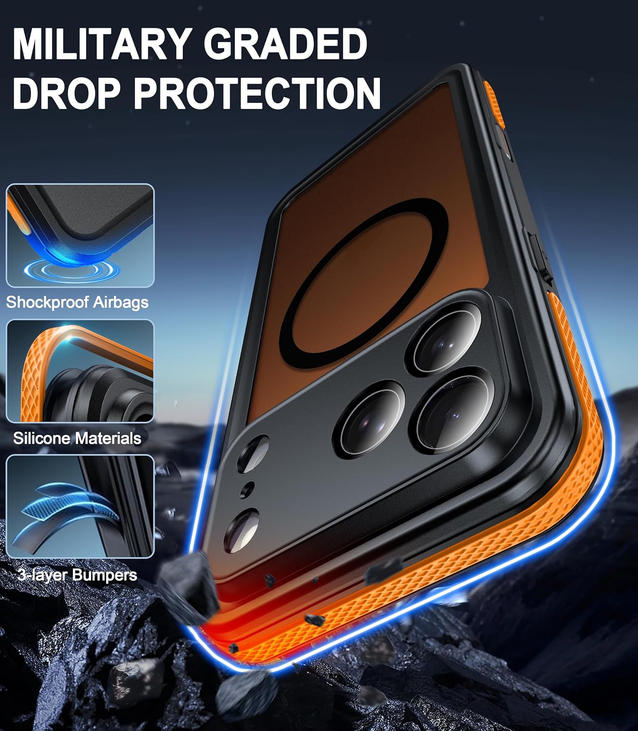 Detalle de Oterkin V-iPhone 17 Pro Max-Orange Waterproof Case, IP68, MagSafe