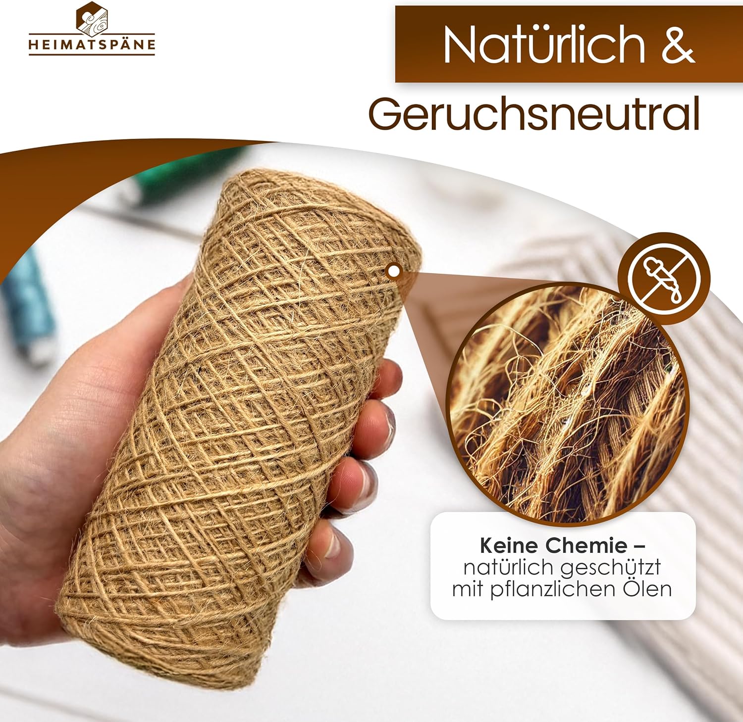 Thumbnail 1 de Heimatspäne Juteschnur 500 m – reißfestes Naturgarn aus 100% Jutefaser für Basteln, Garten & Pakete