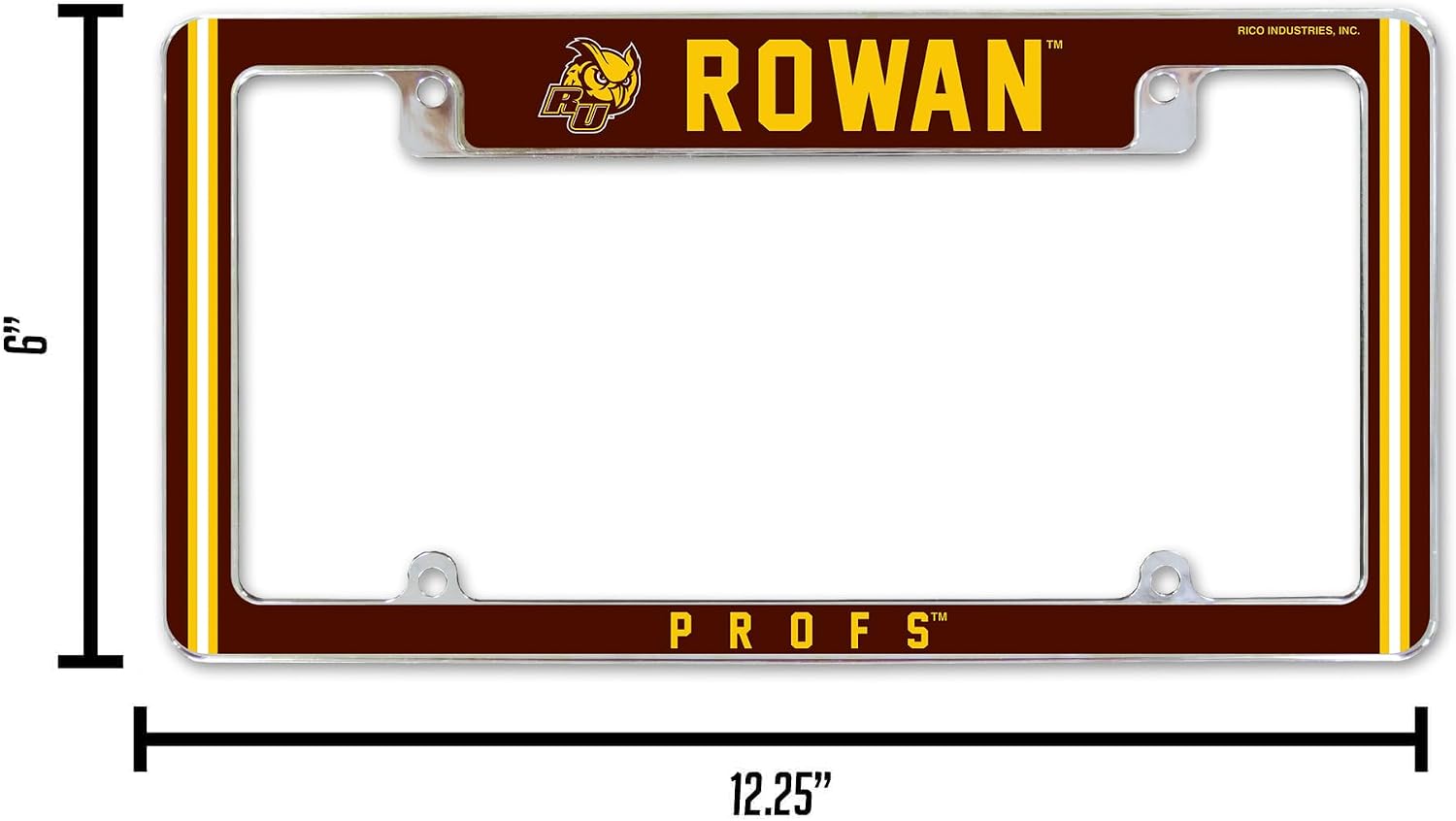 Detalle 2 de Rico Industries NCAA Standard 12" x 6" Chrome All Over License Plate Frame for Car, Truck, SUV (P-Q-R Schools)