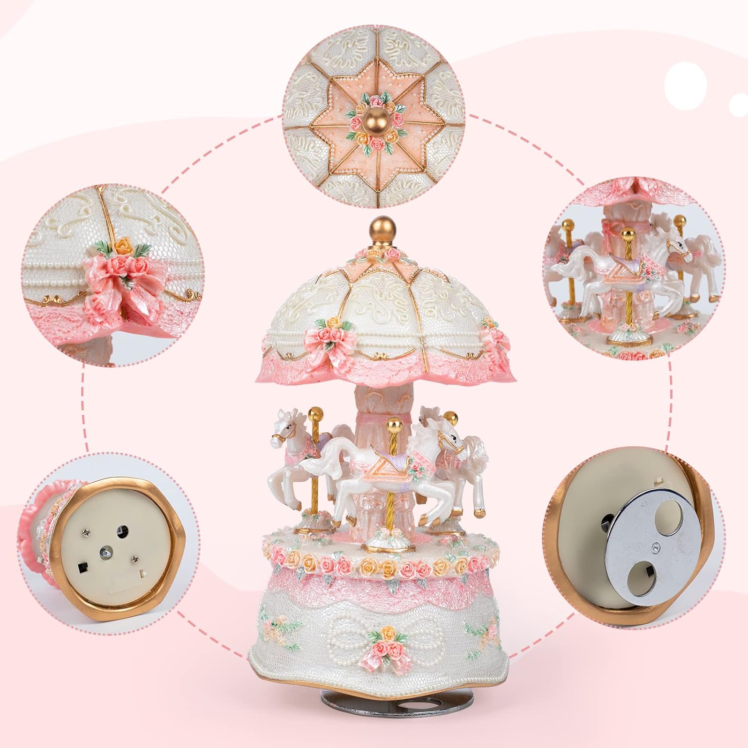 Detalle de Javik Carousel Music Box for Girls with Colour Change LED Light and Rotating Horses