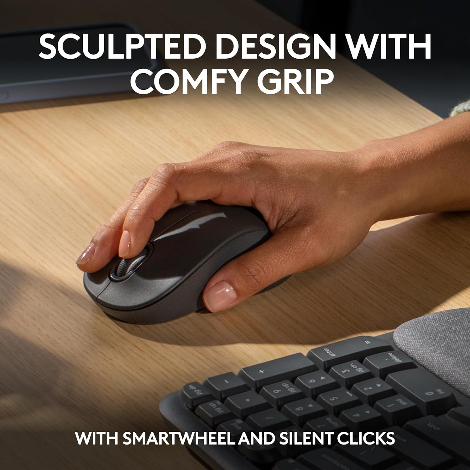 Detalle 1 de Logitech Wave Keys MK670 Wireless Ergonomic Keyboard and Mouse Combo, Graphite