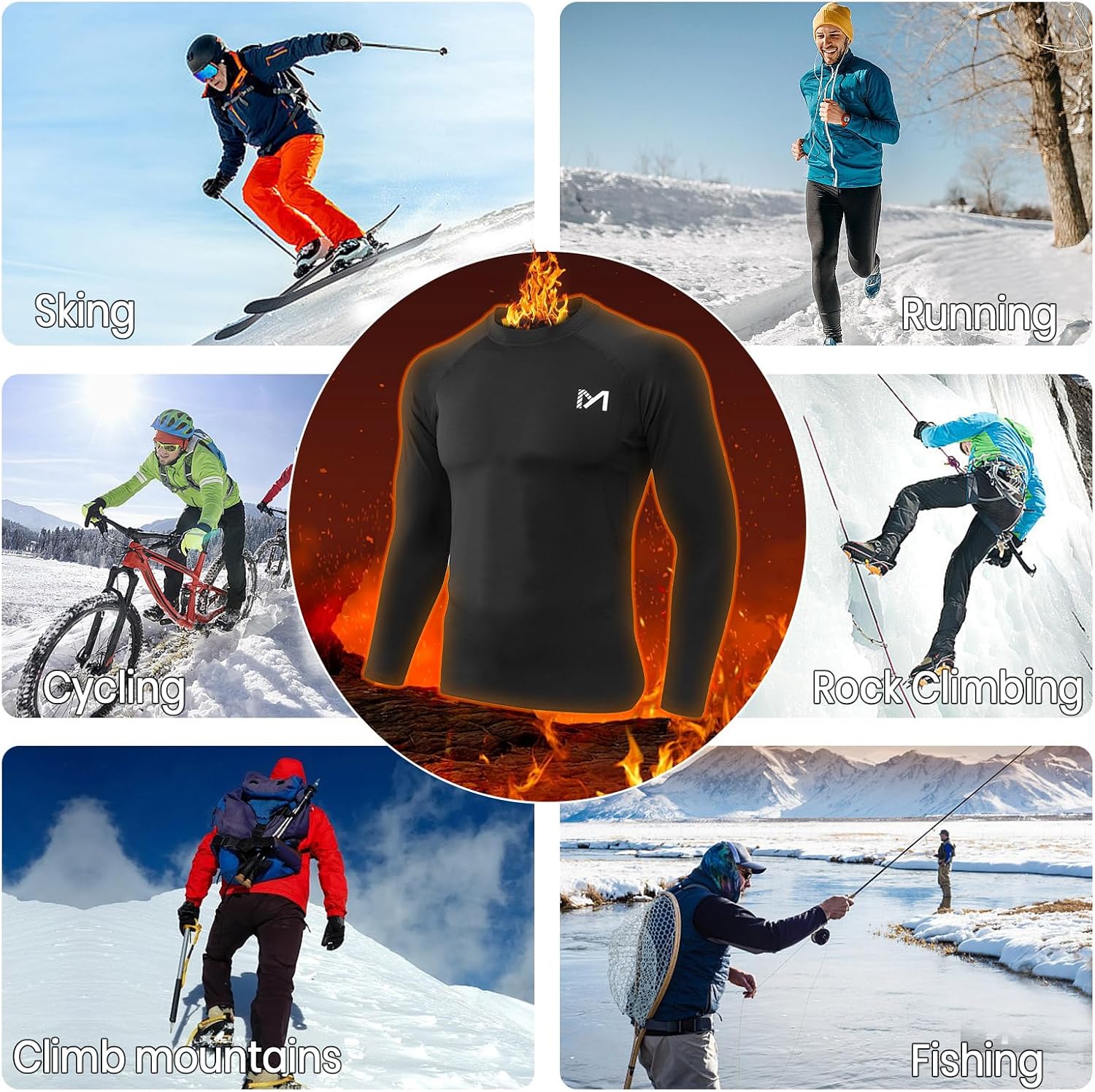 Detalle de MEETWEE Maglia Termica Uomo a Manica Lunga – Baselayer compressiva per corsa, ciclismo e palestra