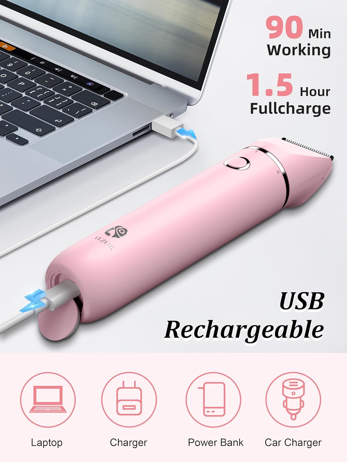 Detalle de Cayzor Intimrasierer für Frauen – 2 in 1 Nass/Trocken, IPX7, kabellos