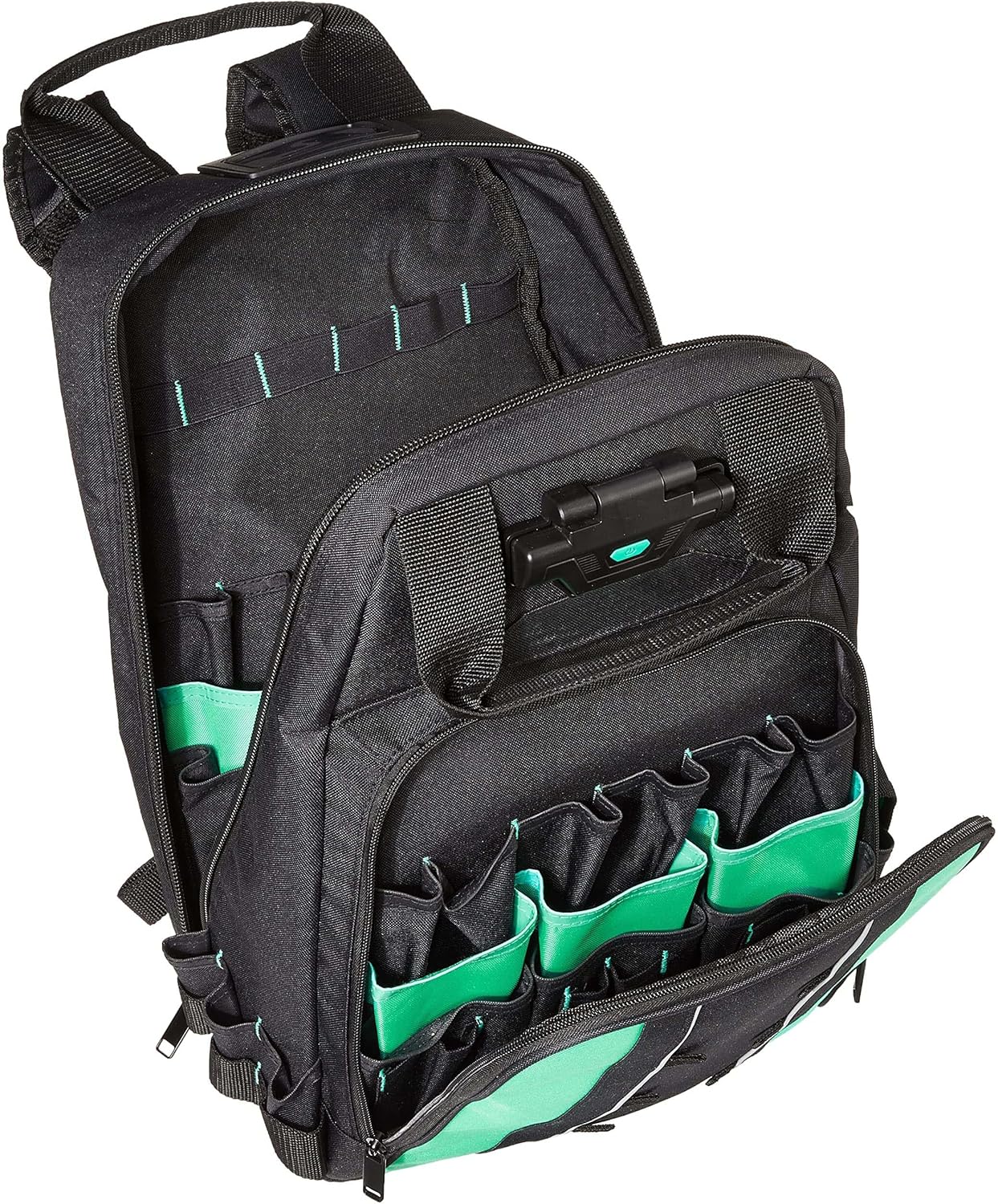 Detalle 2 de Amazon Basics sac à dos pour outils avec éclairage, 55 poches – noir