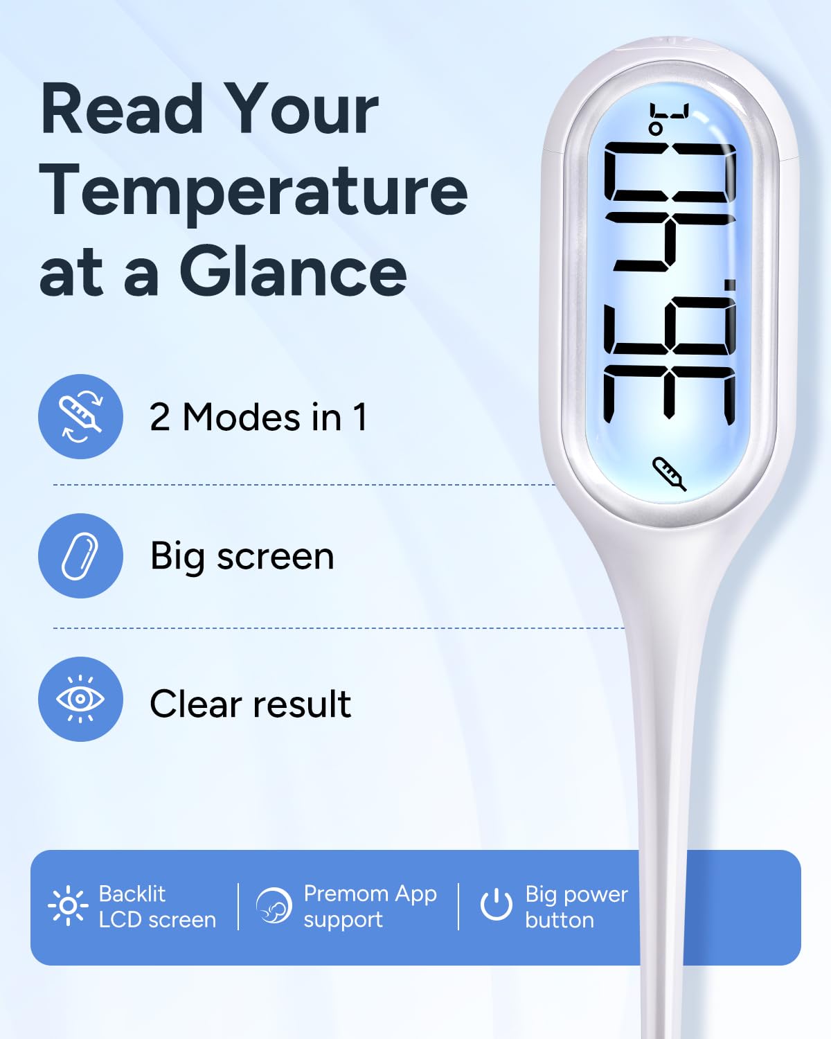 Detalle de Easy@Home FDTH-V0-13 Digital Basal Thermometer, 2 Modes, Backlit Display