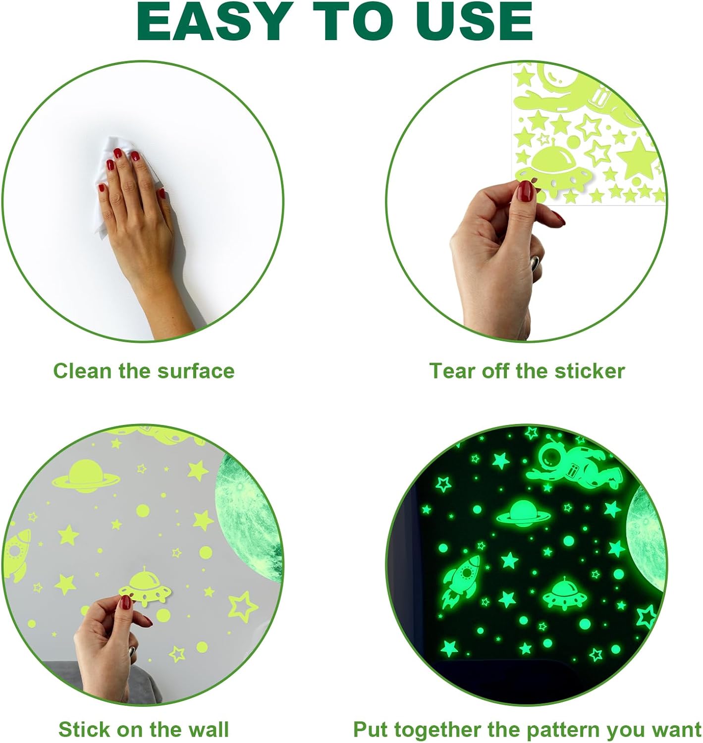 Thumbnail 2 de ECHOCUBE 1503pc Glow in the Dark Star Stickers – luminous wall and ceiling stars for a kids’ bedroom (green)
