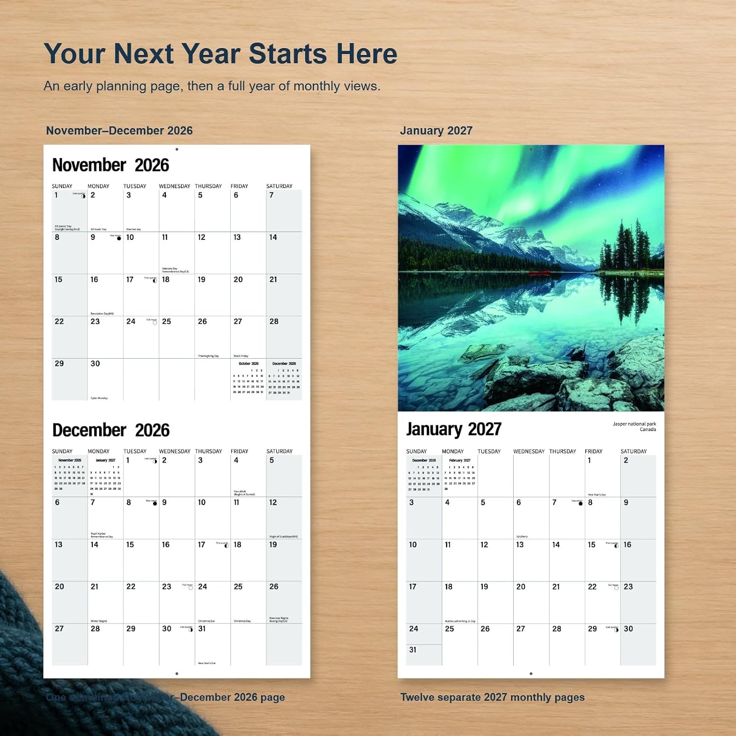 Detalle de OKAMZIK O-AURORA 2027 Wall Calendar, 12" x 24" with Large Writing Blocks