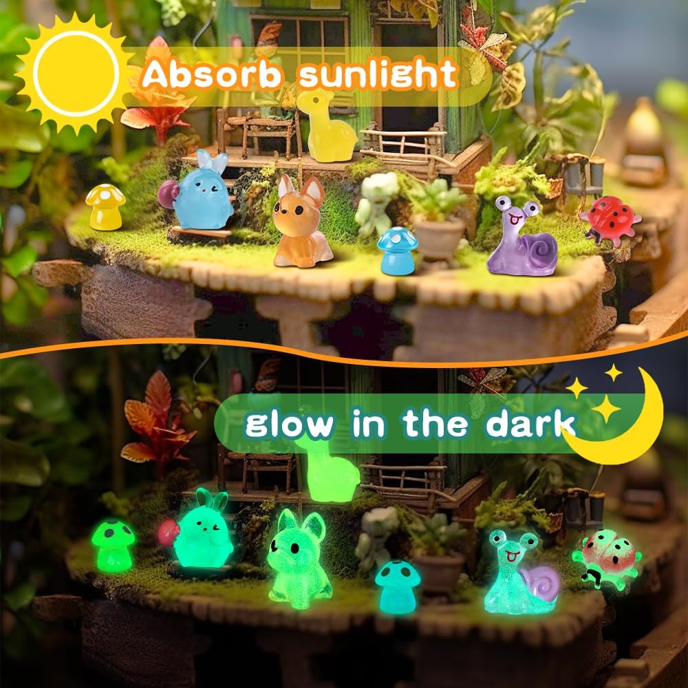 Detalle 2 de DIYDEC 206pcs Mini Luminous Resin Animals: Glow-in-the-Dark Miniatures for DIY Decor and Party Favors