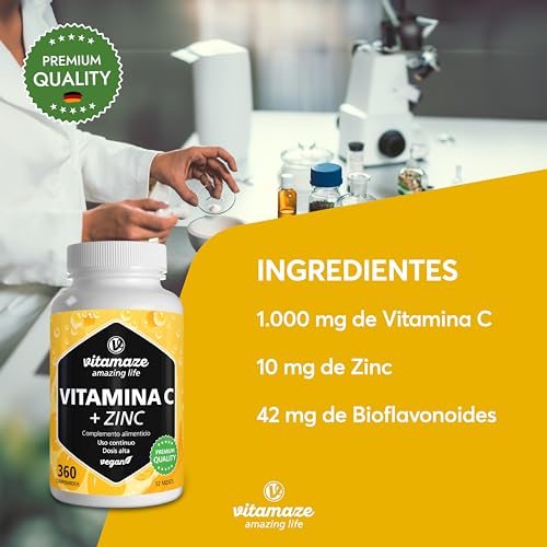 Detalle de Vitamaze Vitamina C 1000 mg con Zinc y Bioflavonoides 🍊
