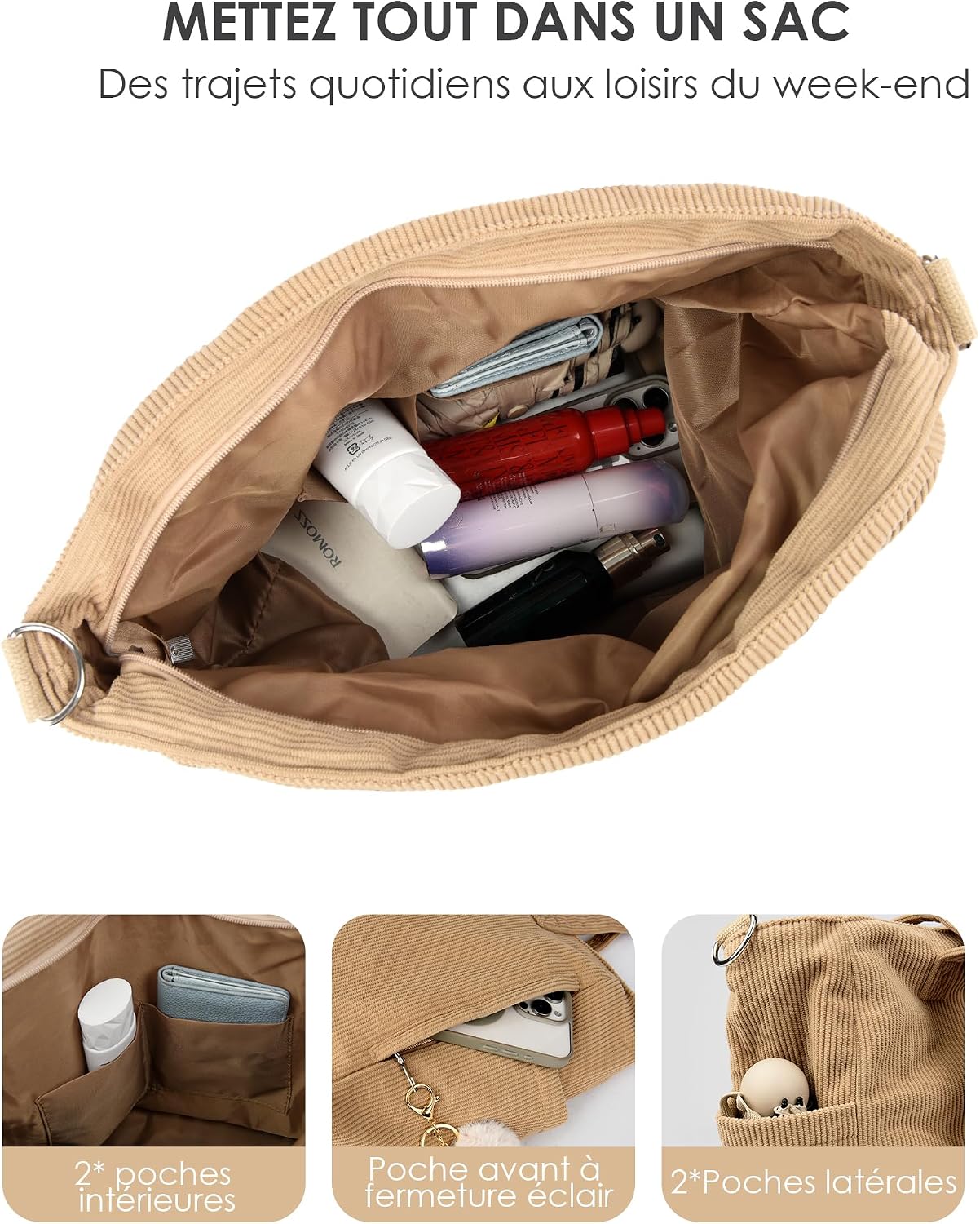Detalle de Makukke Corduroy ribfluwelen shopper met ritssluiting, 44 x 32 x 16 cm