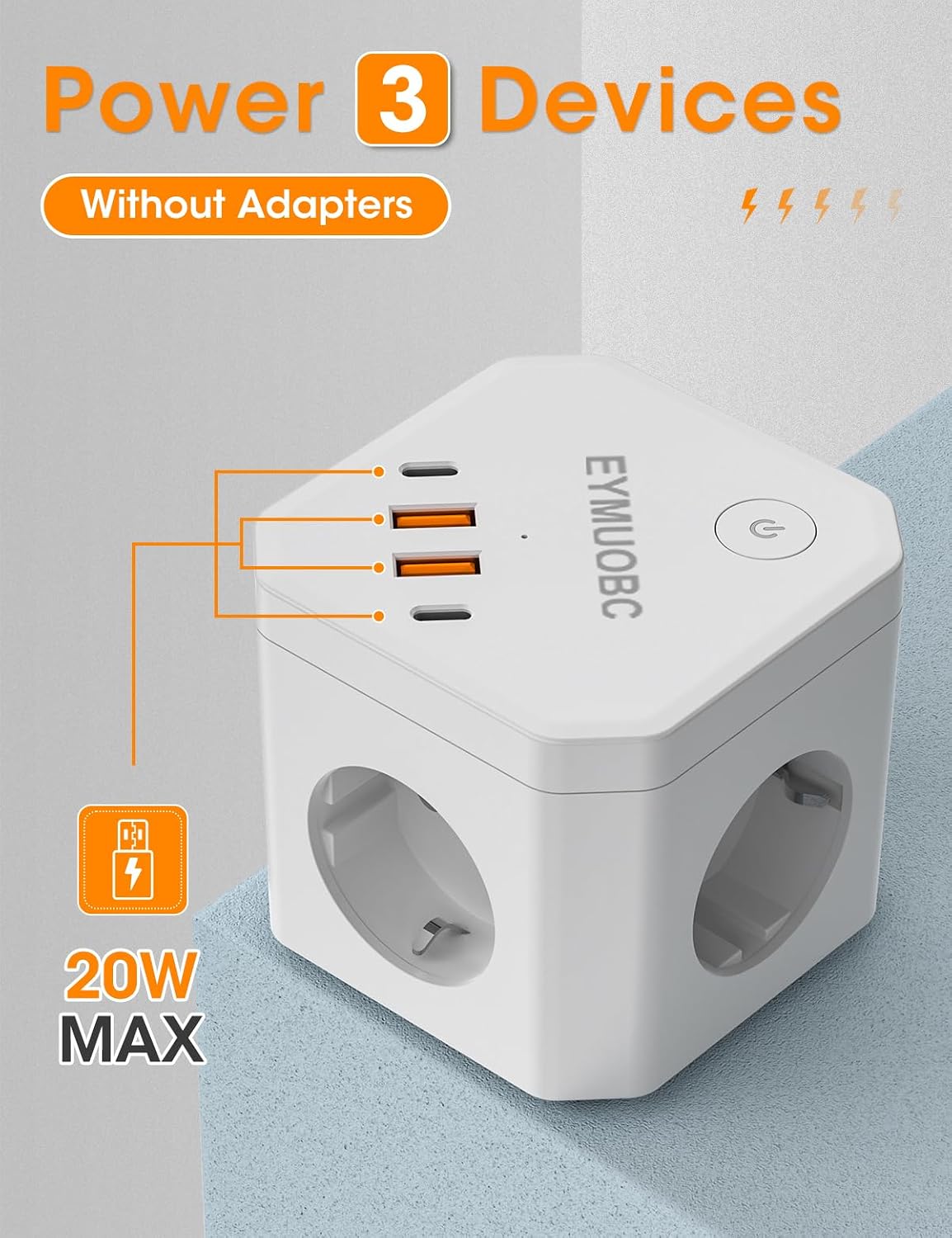 Detalle 2 de EYMUOBC 8‑in‑1 Cube Steckdosenleiste 3680W