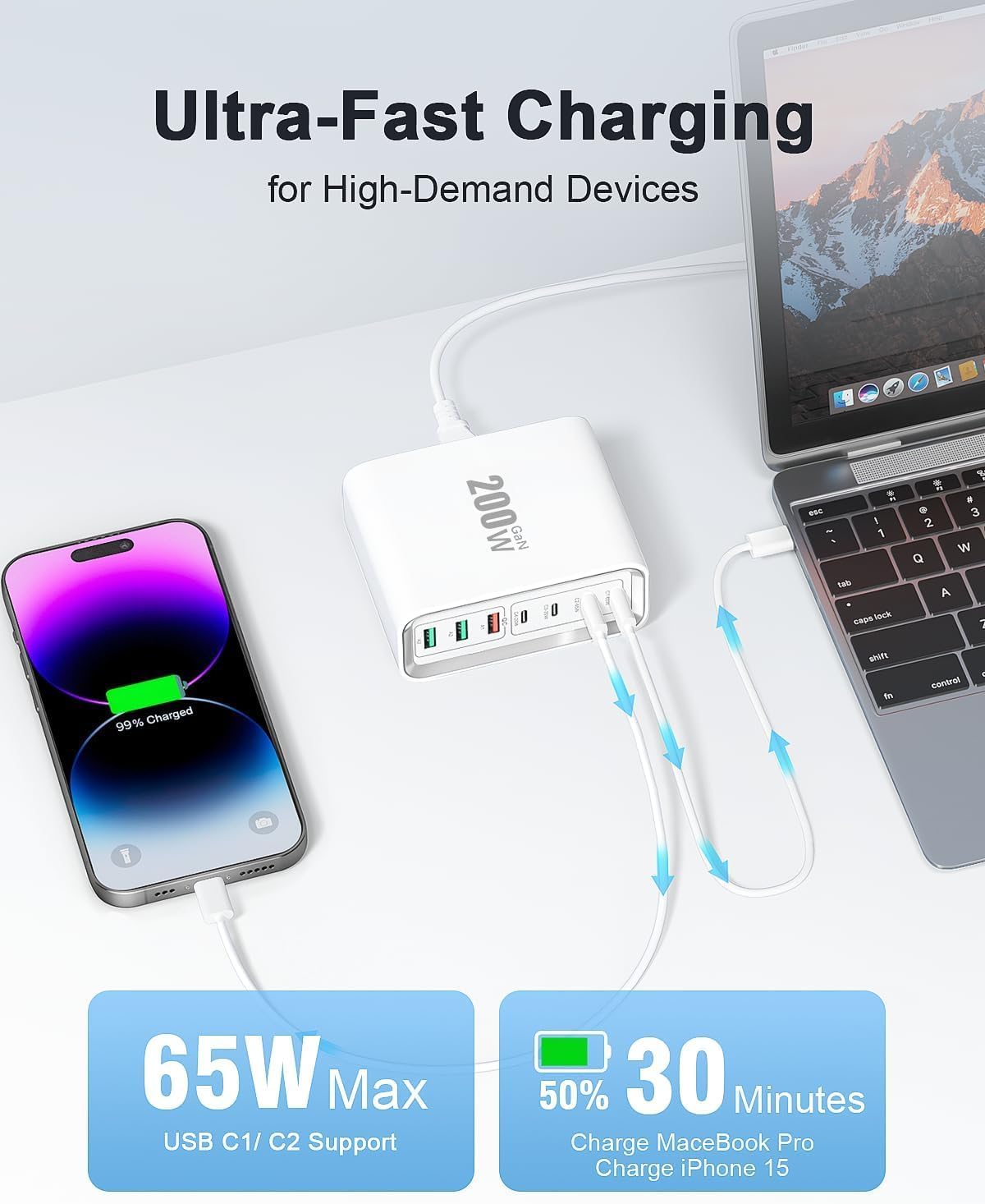 Detalle de Super Fast Charging Station 200W GaN 7-Port charger