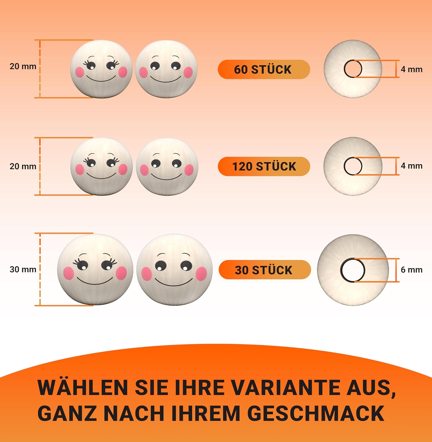 Thumbnail 5 de Ananda Goods 120 Holzperlen mit Gesicht 20mm