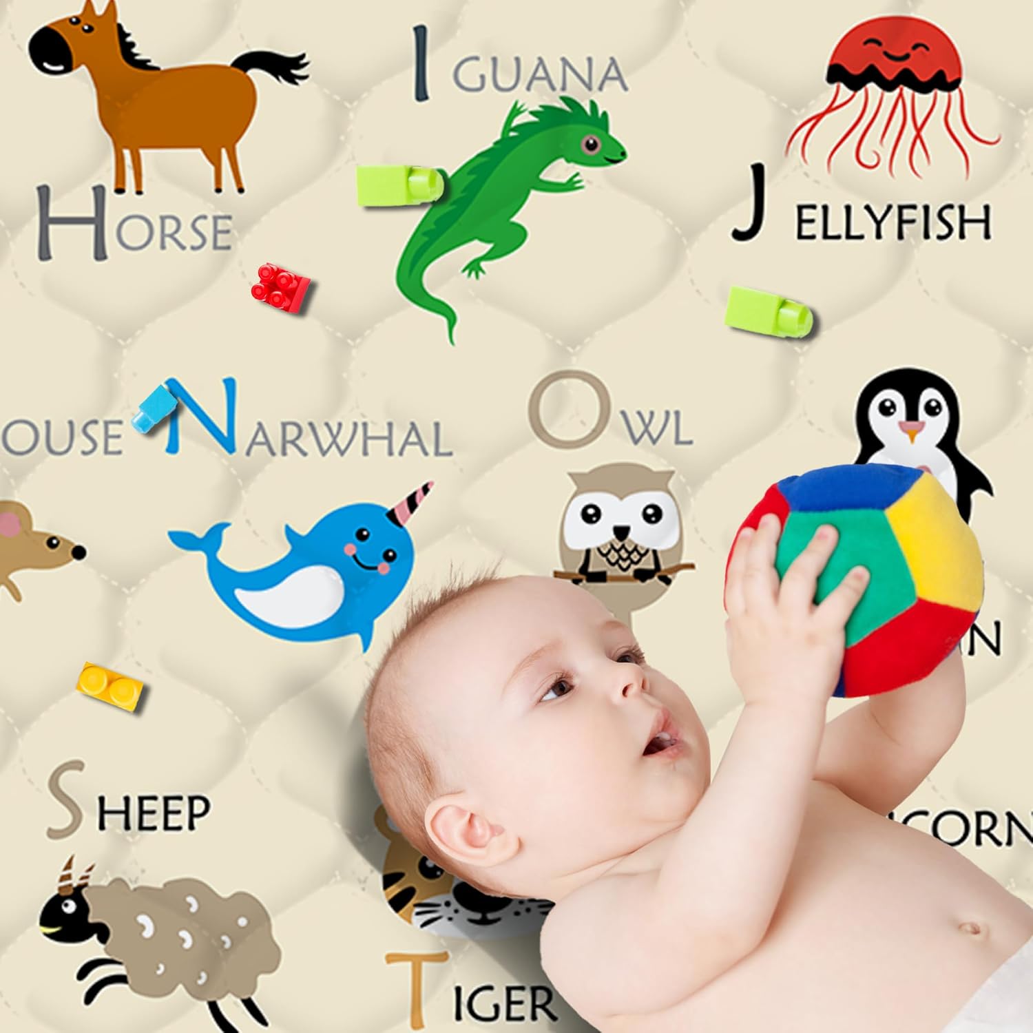 Thumbnail 4 de FUGWU Baby Play Mat, 47" x 47" Beige Animal, Non-Slip and Machine Washable