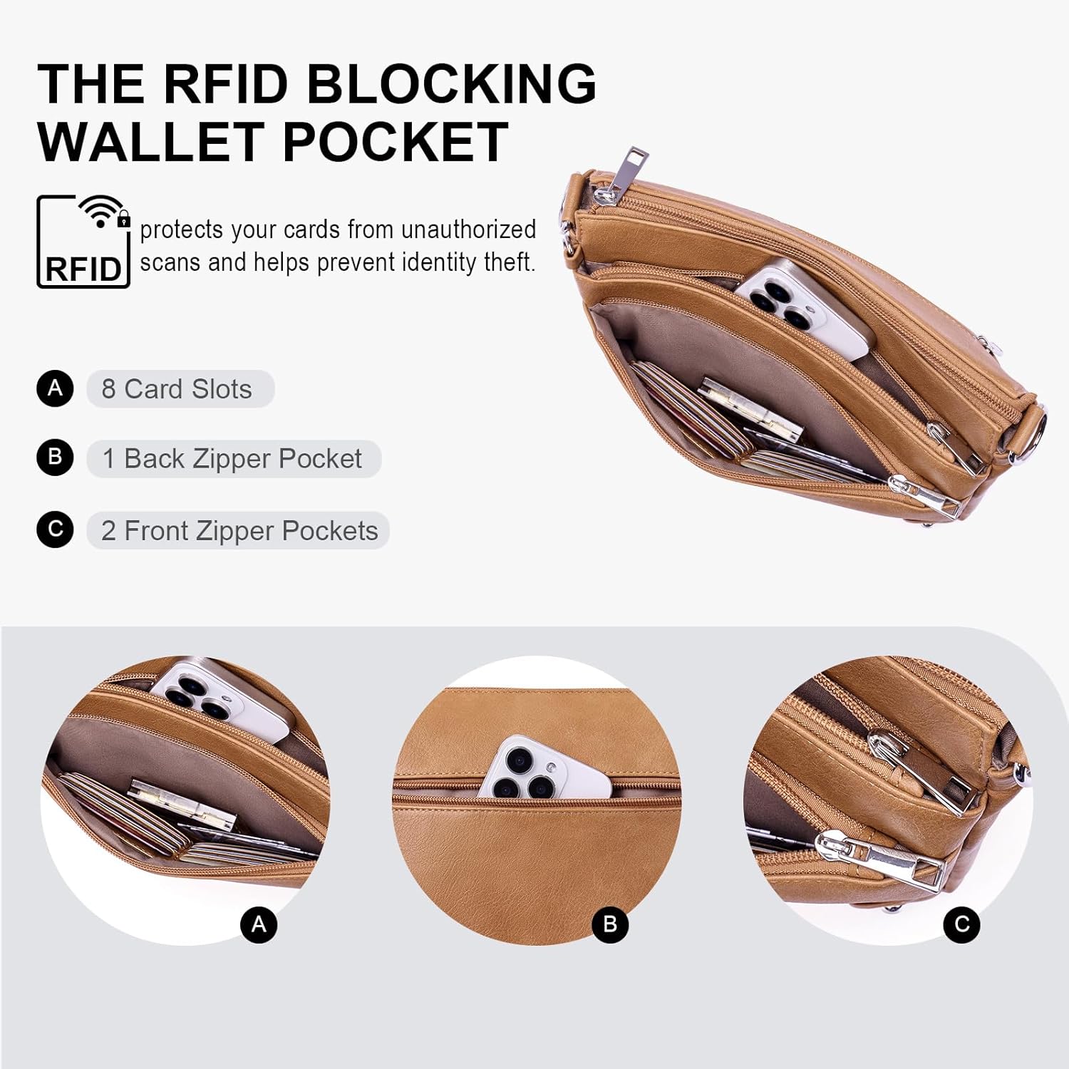 Thumbnail 2 de Lexiyat Cross Body Bag Women: RFID Travel Leather Crossbody with Adjustable Strap