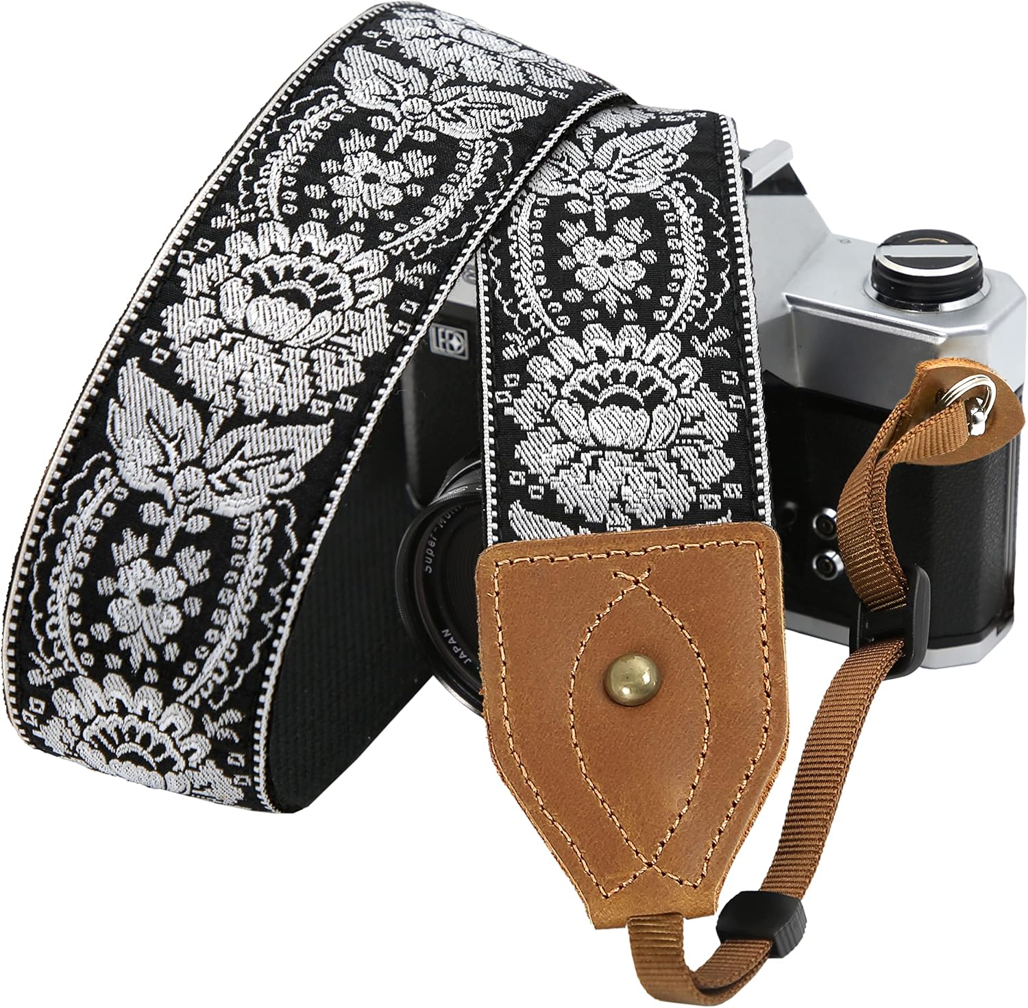 Detalle de Padwa Lifestyle 2" Wide Classic Crazy Horse Art Cowhide Camera Strap with Jacquard Embroidery