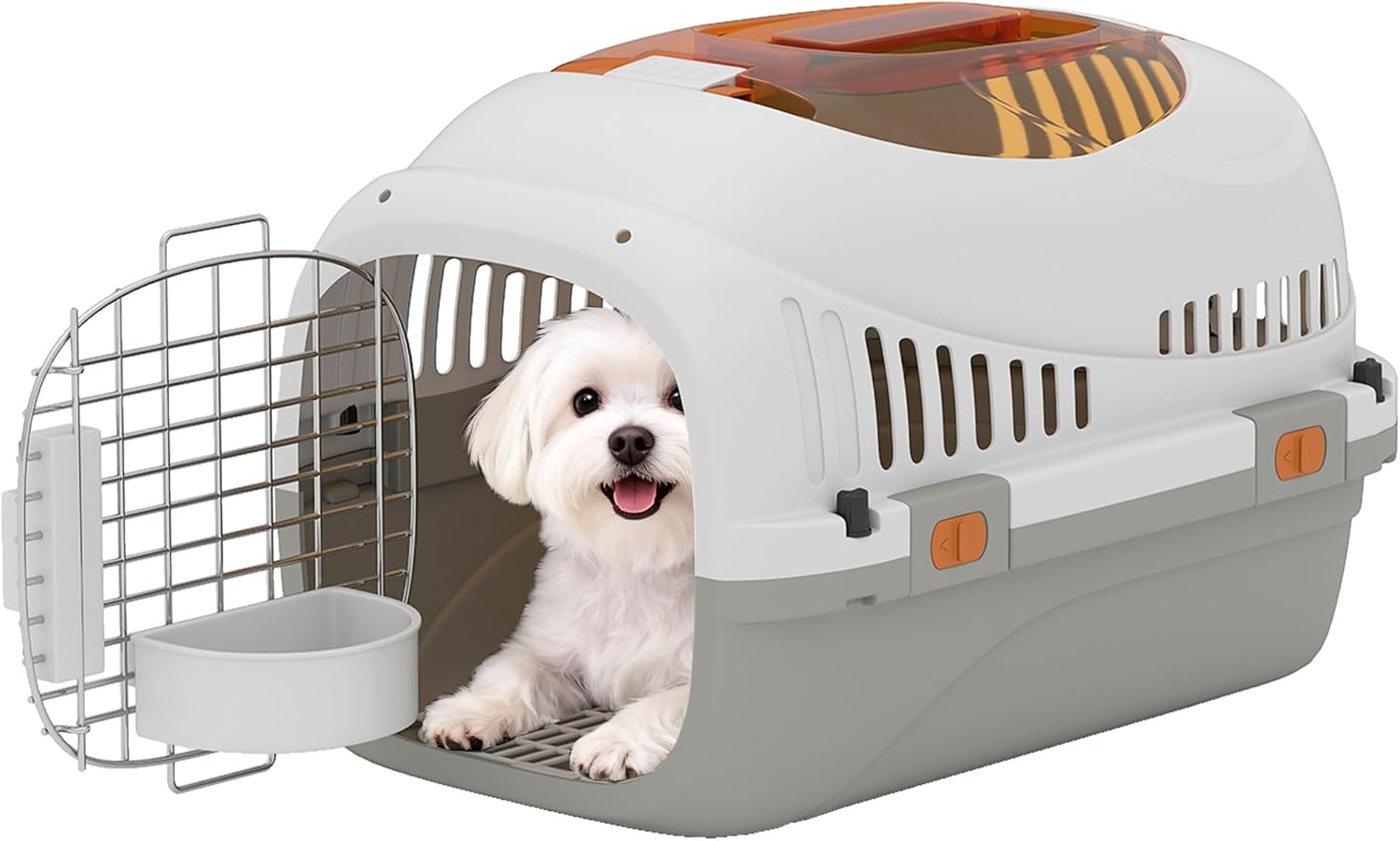 PawHut Caisse de Transport pour Chat et Chien jusqu’à 4 kg – 49 x 32 x 31 cm, porte acier, bol suspendu et lavage facile