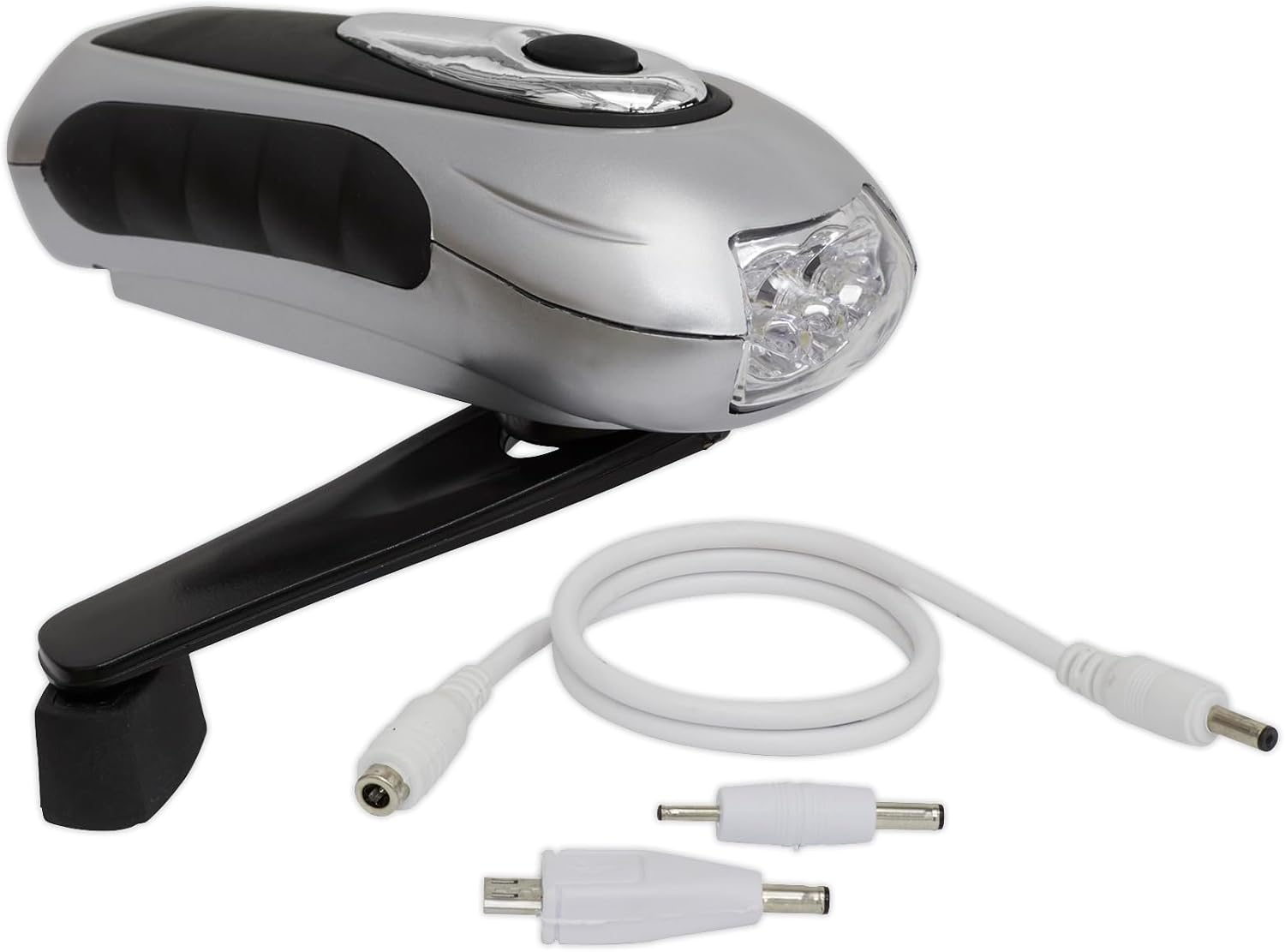 Detalle de Sealey AK3305 Wind-Up Rechargeable Torch, 3 LEDs, Silver