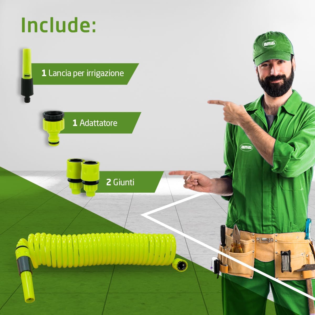 Thumbnail 3 de Amig Tubo flessibile a spirale 7,5 m – kit completo in polipropilene, verde pistacchio