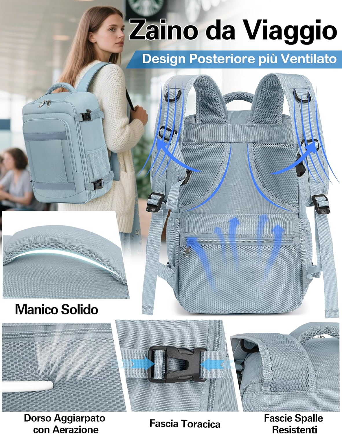Thumbnail 4 de KLOSTAIN Zaino Ryanair 40x30x20 cm – Zaino da viaggio da cabina 24L, approvato per EasyJet, Wizz Air e molte compagnie