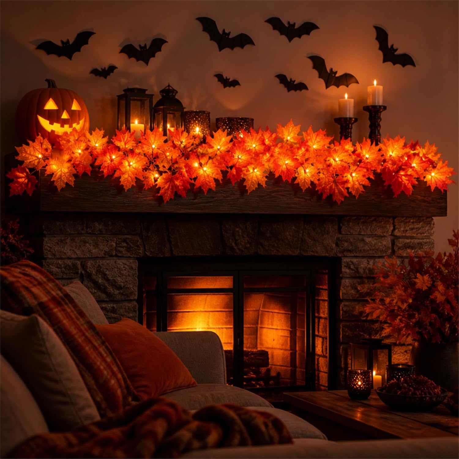 Detalle 2 de Meknow HCH-50/1FD15 Fall Garland Lights, 9 ft, 50 Orange Bulbs, Connectable