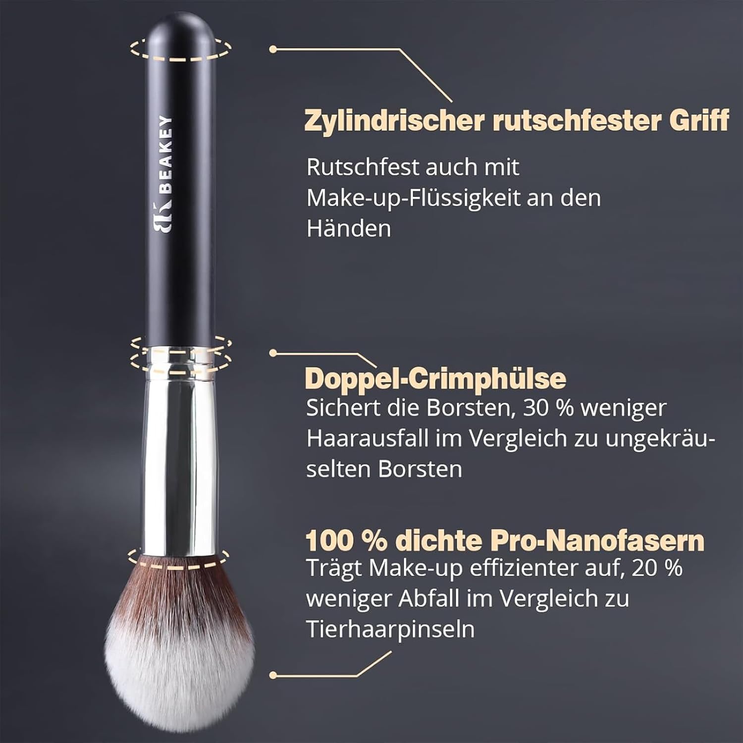 Detalle de BEAKEY Pinselset Professionelles Makeup 12-teilig 🎨