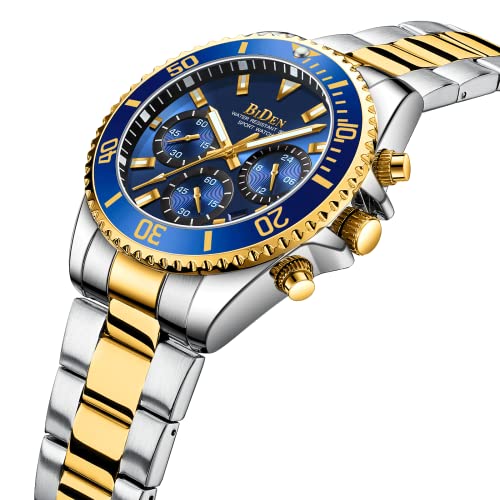 Detalle 2 de BIDEN Reloj de Pulsera para Hombre con Cronógrafo - Acero Inoxidable, Oro Azul B