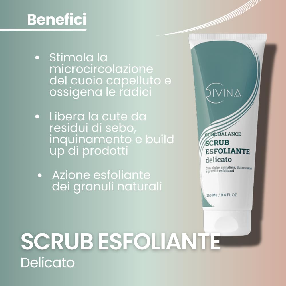 Detalle de Divina Blk Scrub Esfoliante Delicato per Capelli Mossi, Ricci e Afro Curl Balance – 250 ml