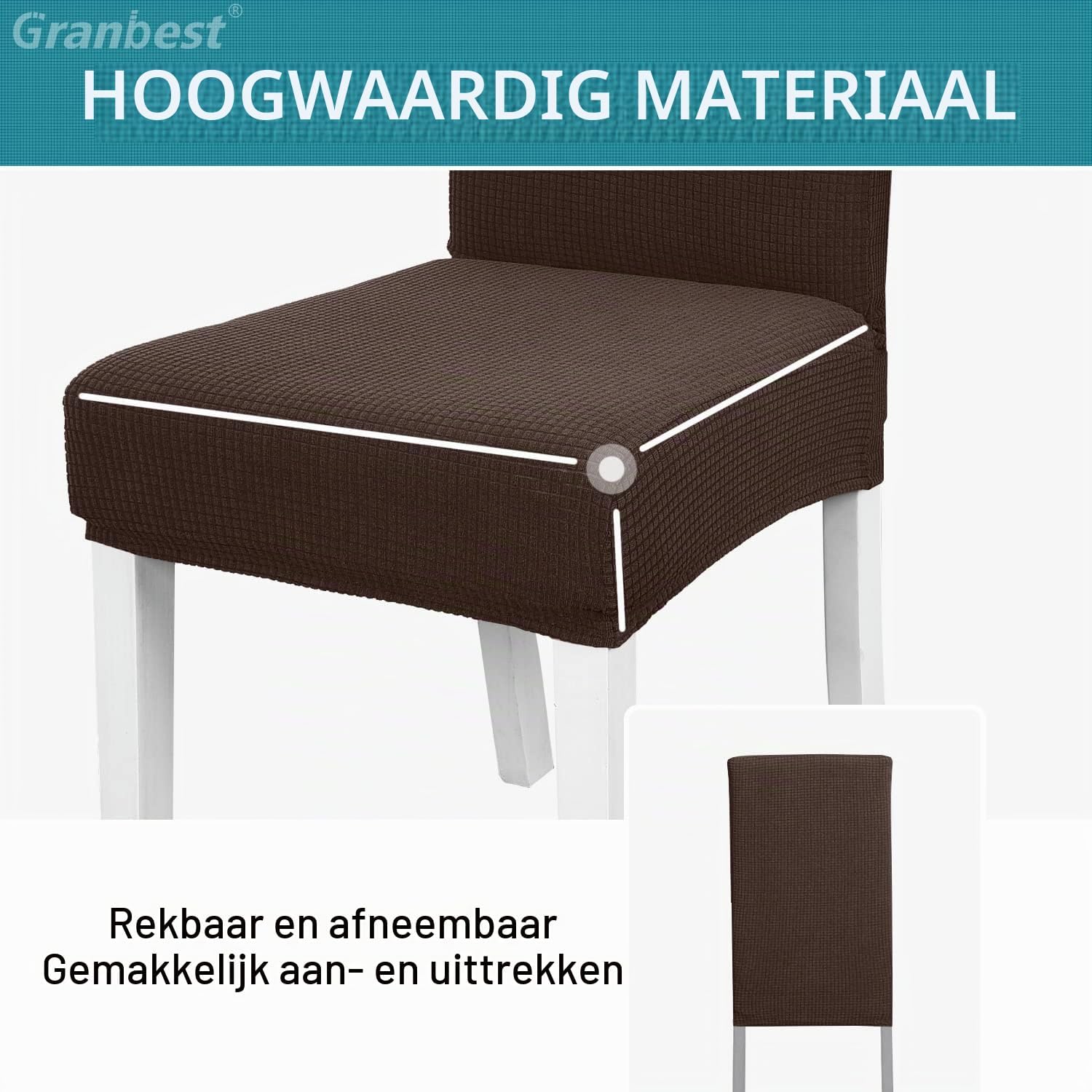 Detalle 2 de Granbest Premium eetkamerstoelhoezen, set van 6, chocolade, elastisch
