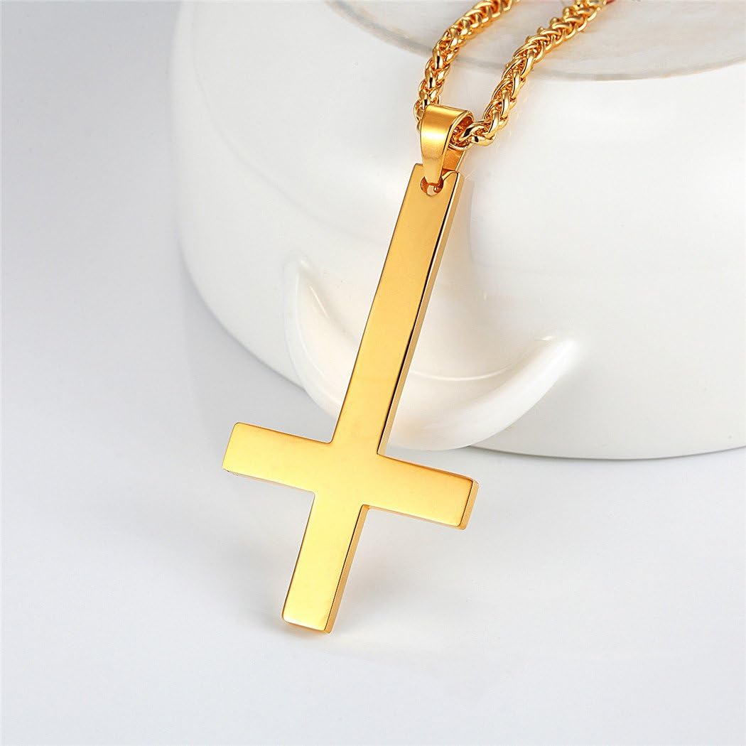 Thumbnail 2 de PROSTEEL Collier homme 55 cm avec pendentif croix inversée en acier inox 316L et plaqué or