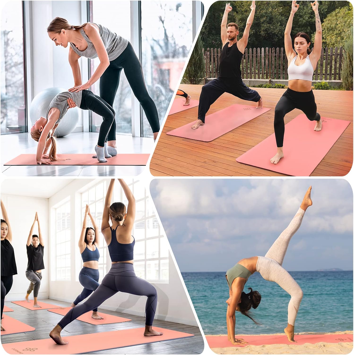 Thumbnail 6 de OVERMONT Yogamat Pink TPE Yoga Mat, 8 mm, Dual-Sided Grip, 72 x 24 in