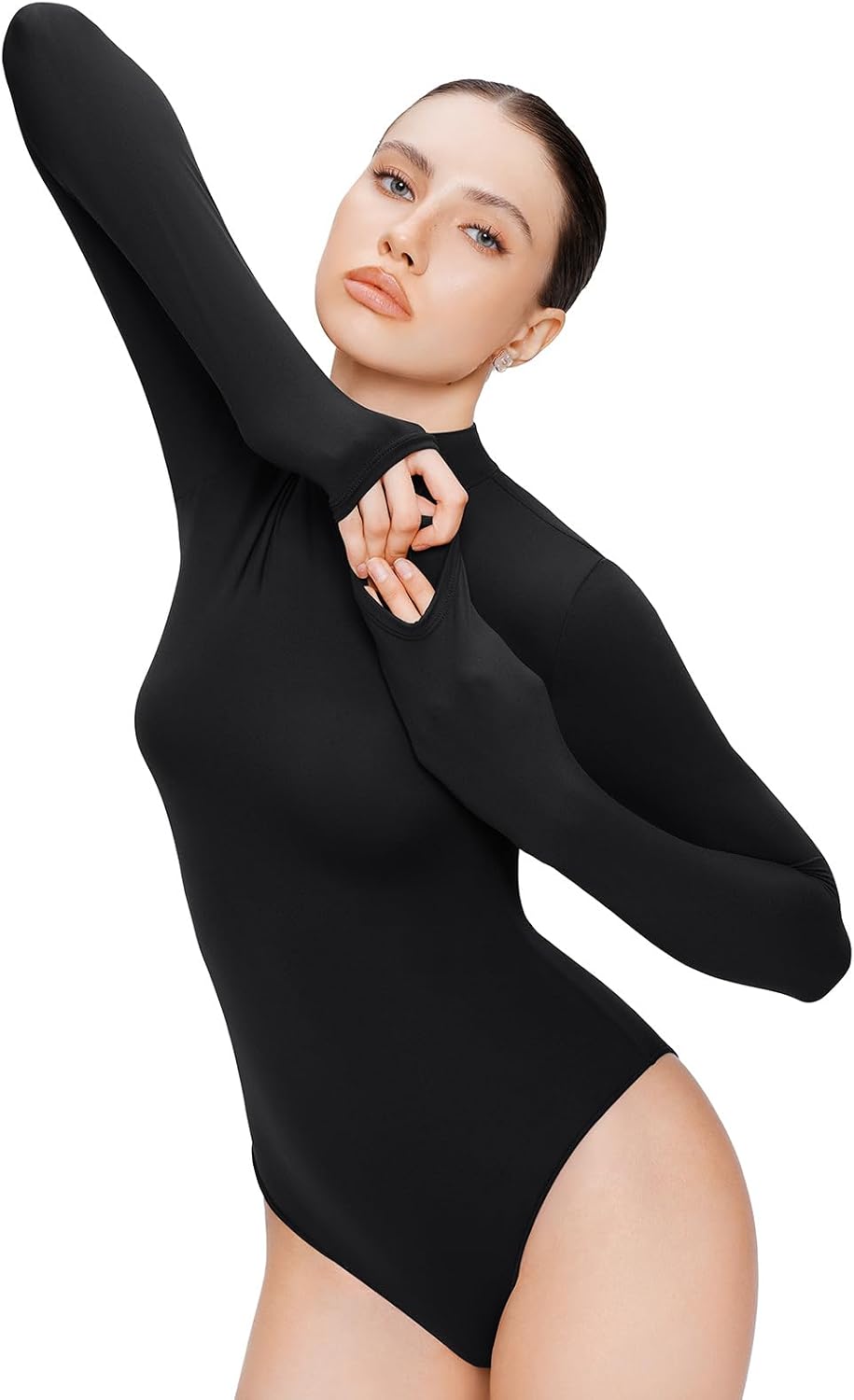 Detalle 2 de REORIA Women's Turtleneck Bodysuit, Double-Lined Stretch Nylon Blend